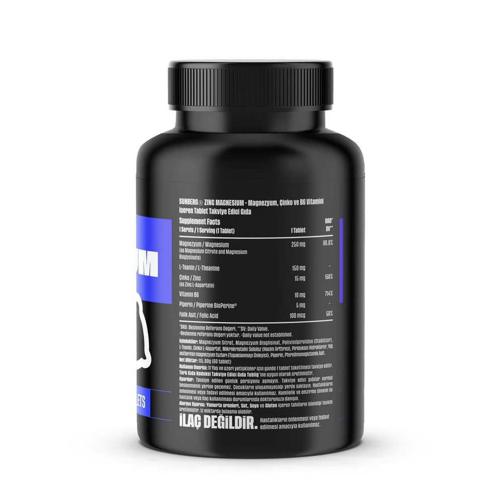 Sunberg Zinc Magnesium B6 Complex tablets on ingredient panel