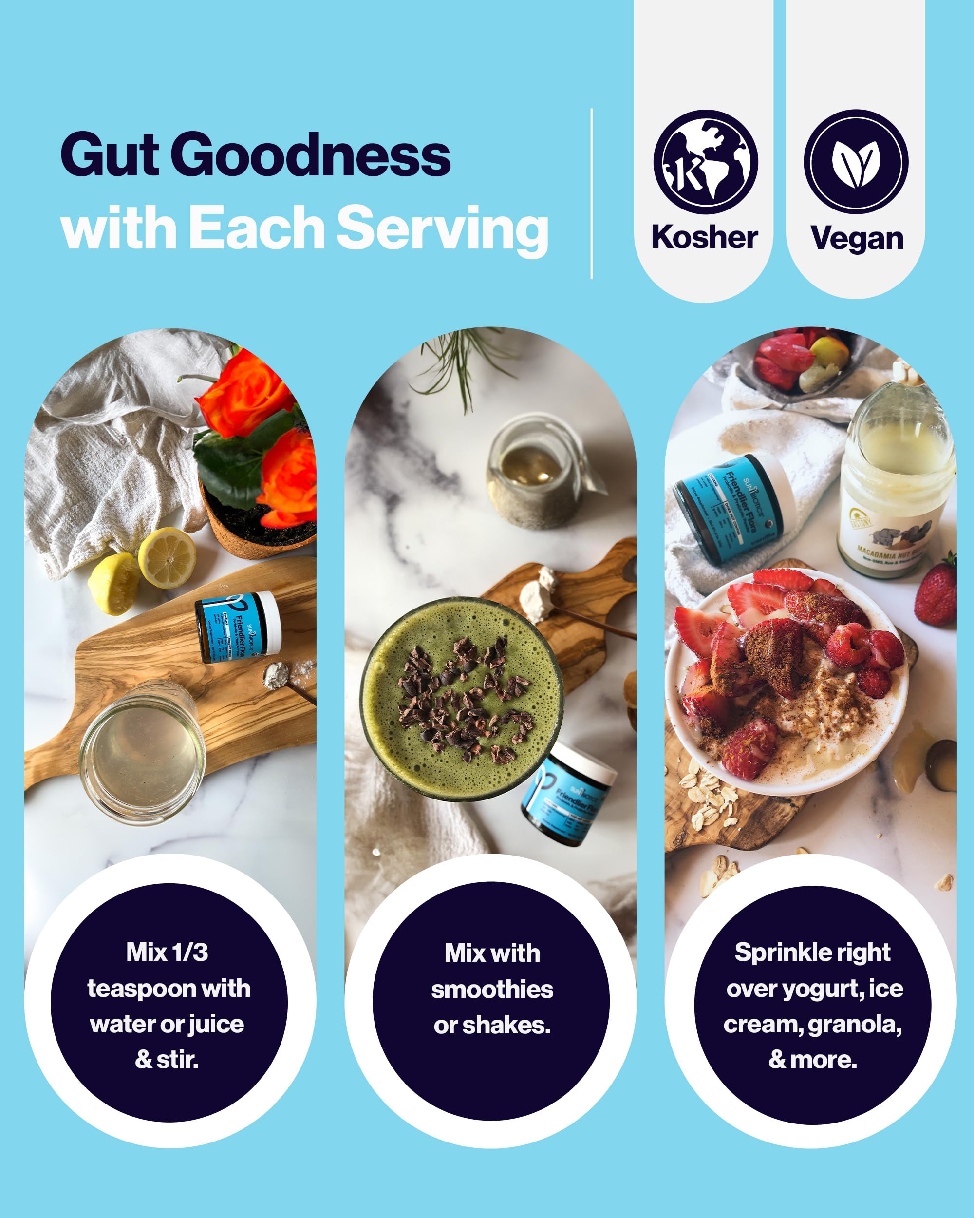 USA-made Sunbiotics product with vegan, non-GMO ingredients