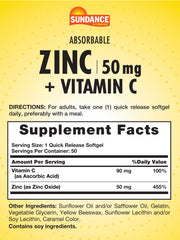 Closeup of Sundance zinc and vitamin C softgels for easy, quick-release use