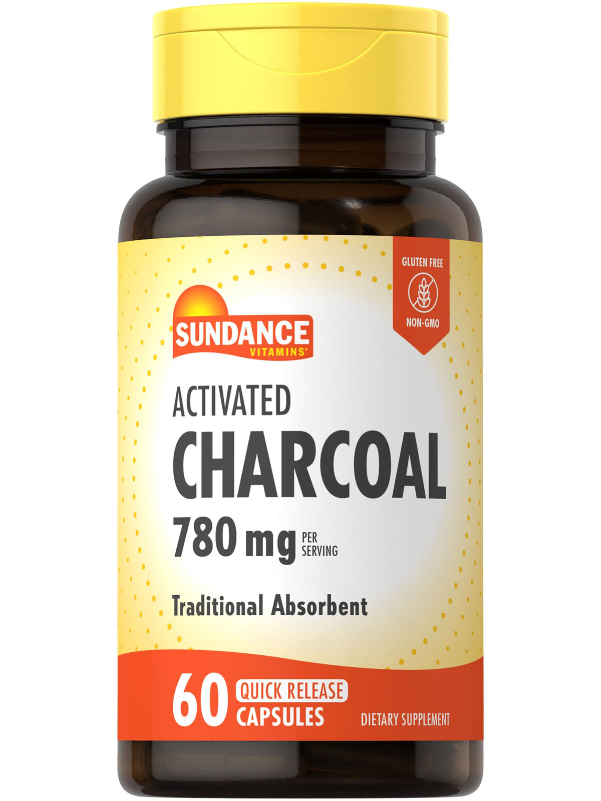 Sundance Activated Charcoal capsules 780 mg, traditional absorbent for daily use.