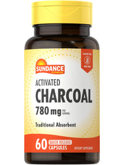 Sundance Activated Charcoal capsules 780 mg, traditional absorbent for daily use.