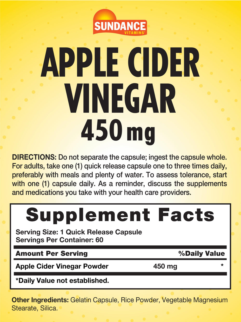 Sundance Apple Cider Vinegar Capsules quick-release format supports easy, tasteless intake.