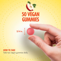 Sundance Apple Cider Vinegar Gummies ingredients label close-up highlights vegan, non-GMO options.