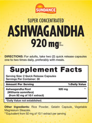 Sundance Ashwagandha 920mg capsules closeup – convenient quick release