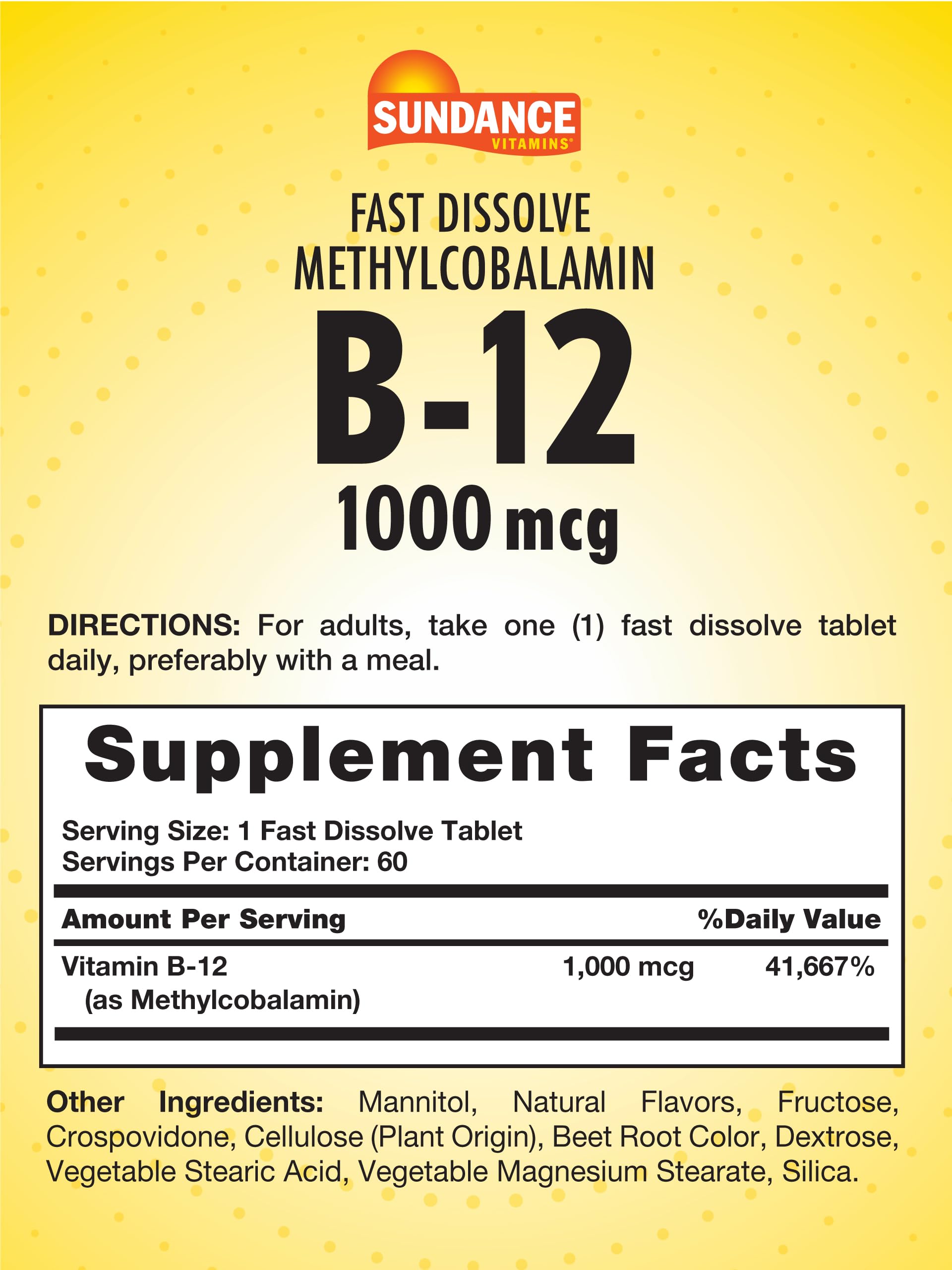 Sundance B12 berry-flavored tablets ready to dissolve on the tongue