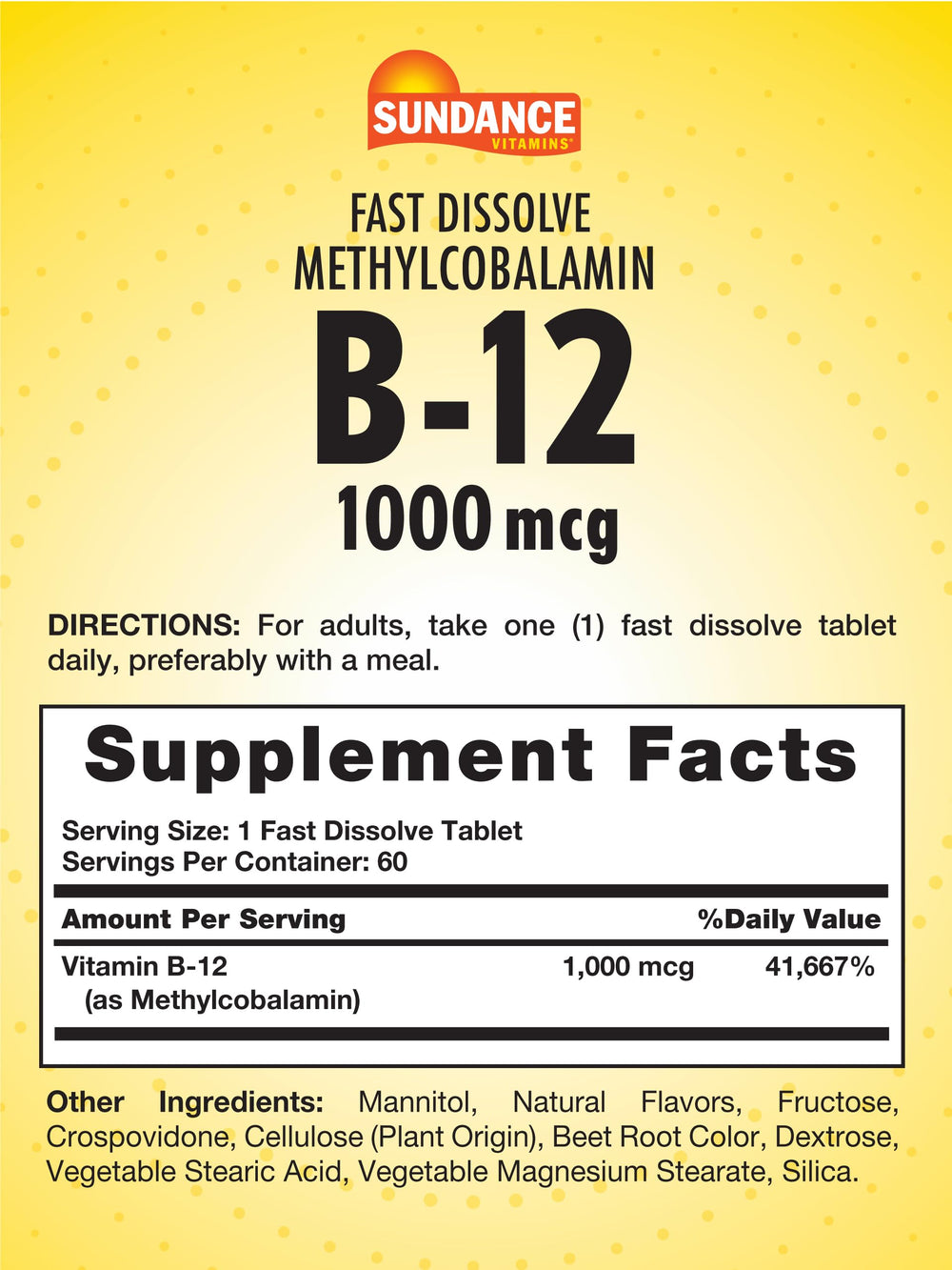Sundance B12 berry-flavored tablets ready to dissolve on the tongue