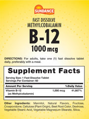 Sundance B12 berry-flavored tablets ready to dissolve on the tongue