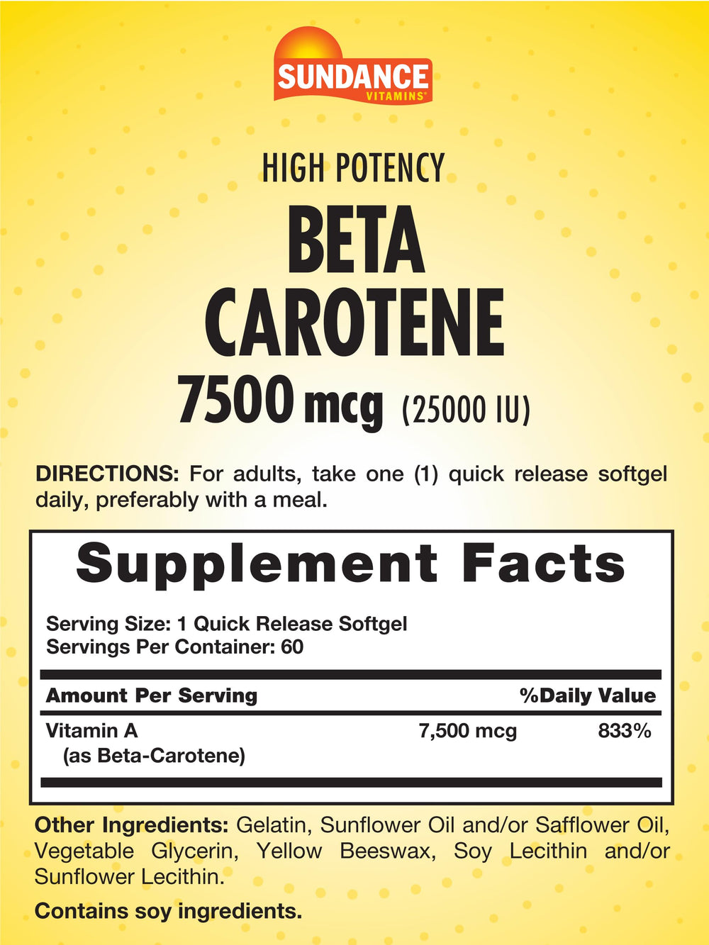Sundance Beta Carotene softgels closeup highlighting quick-release capsules for fast absorption