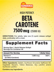 Sundance Beta Carotene softgels closeup highlighting quick-release capsules for fast absorption