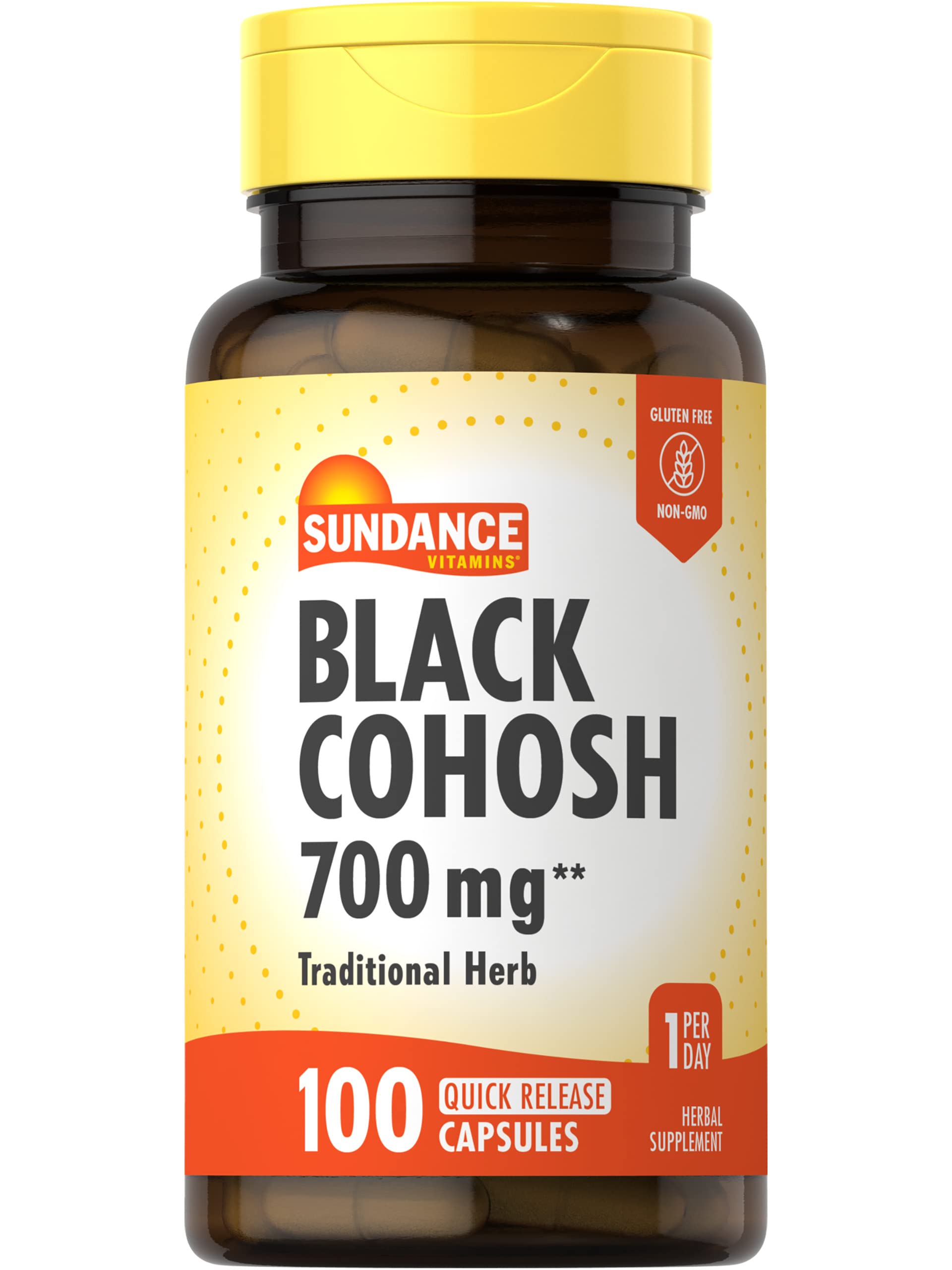 Sundance Black Cohosh 700mg capsules in bottle for easy daily use
