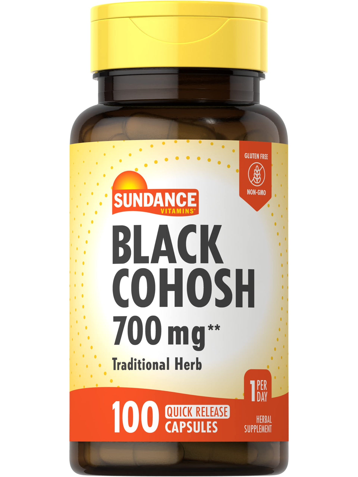 Sundance Black Cohosh 700mg capsules in bottle for easy daily use