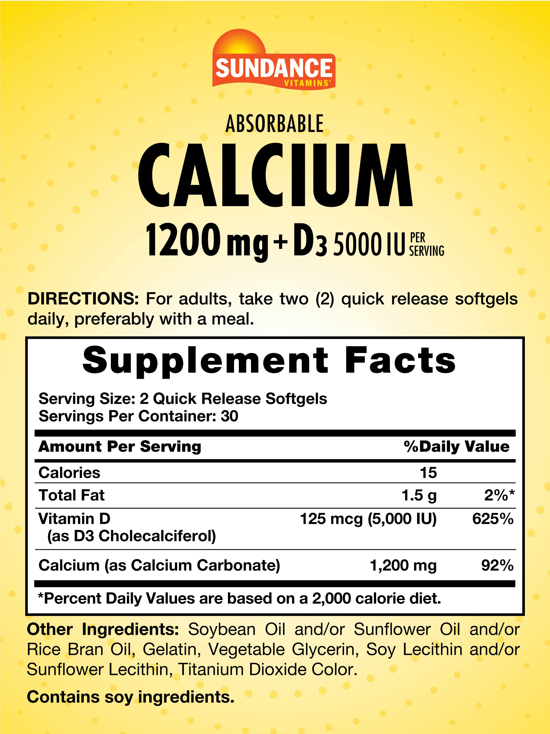 Close up of Sundance Calcium softgels highlighting quick release formula