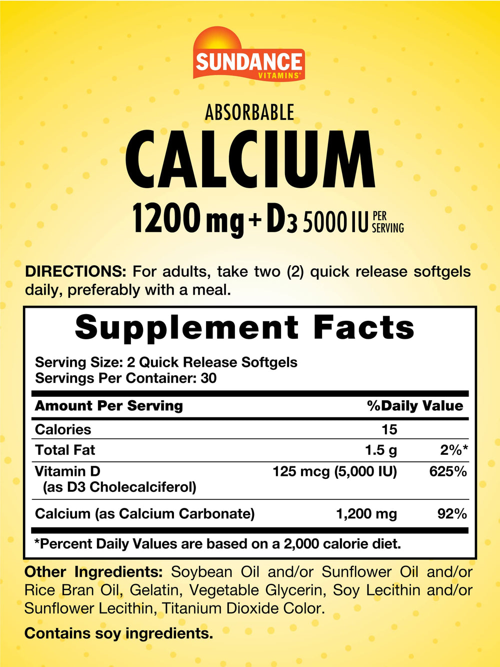 Close up of Sundance Calcium softgels highlighting quick release formula
