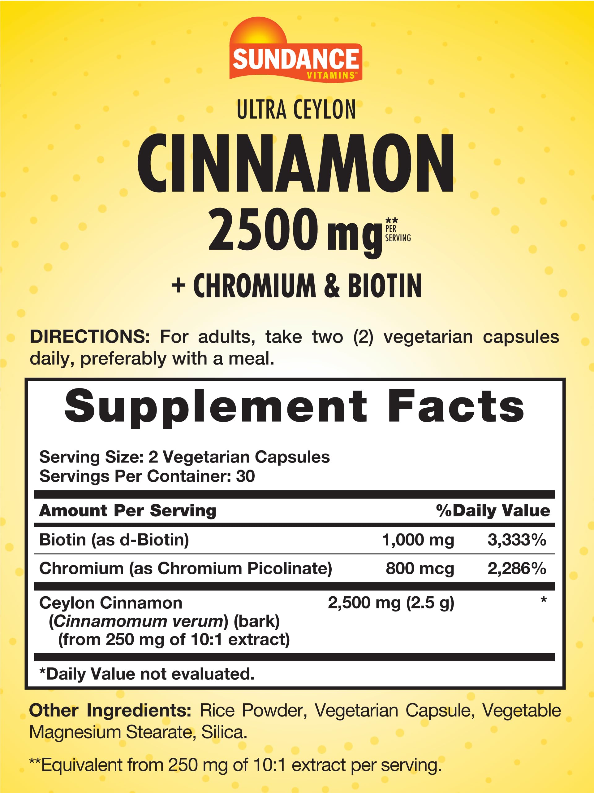 Sundance Ceylon Cinnamon capsules closeup shows easy-to-swallow veggie capsules for daily use.
