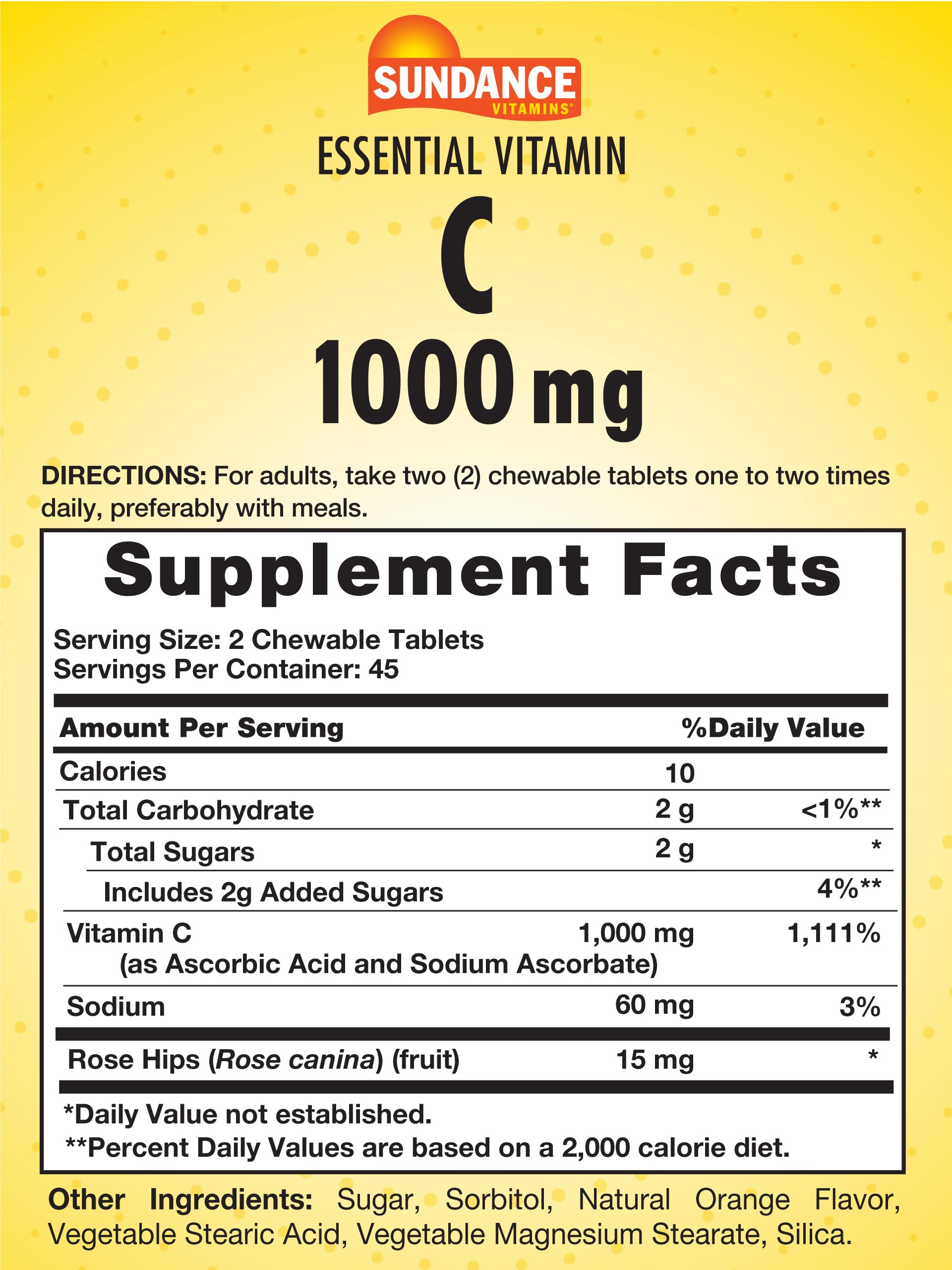Close-up of Sundance orange-flavored chewable vitamin C tablet texture