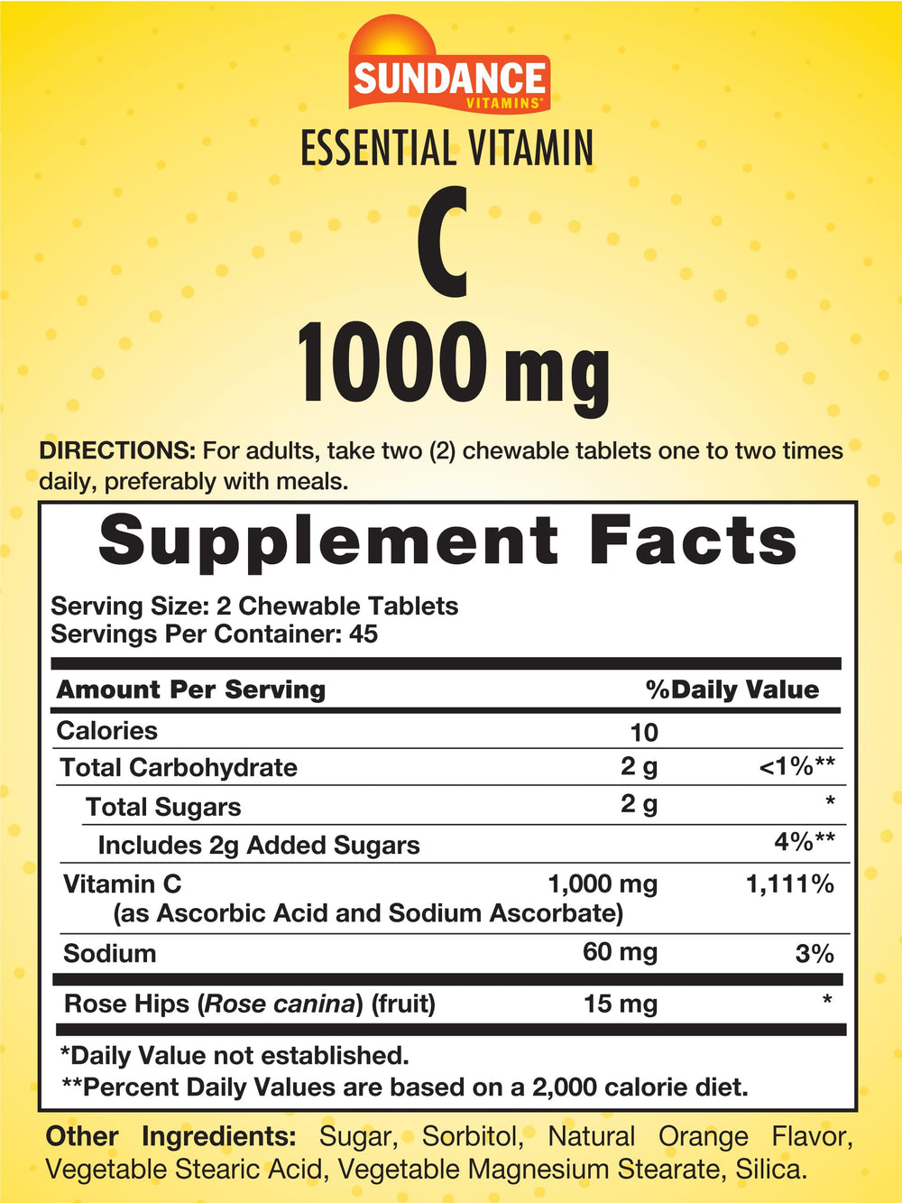 Close-up of Sundance orange-flavored chewable vitamin C tablet texture