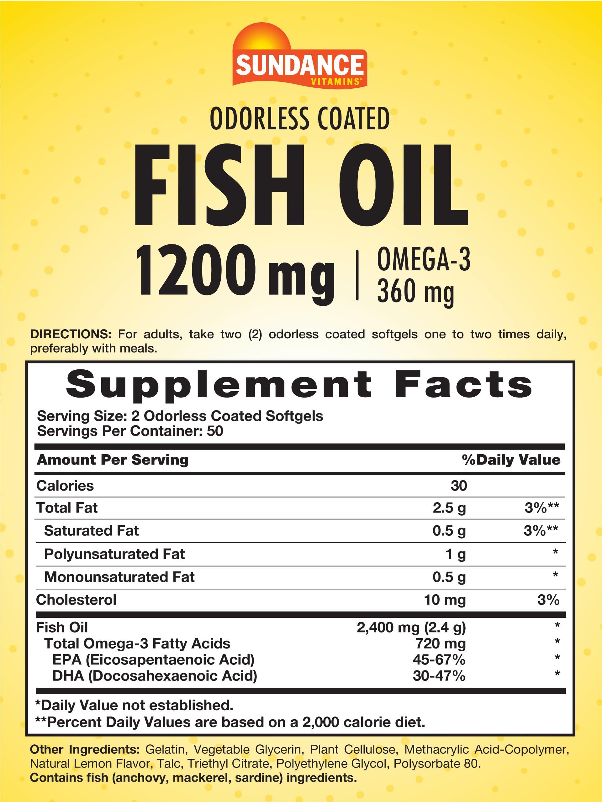 Coated softgels reduce fish burps with lemon flavor during daily use.