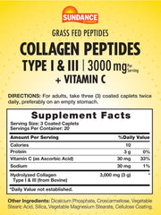 Sundance collagen caplets close-up: 3,000 mg per serving for daily use.
