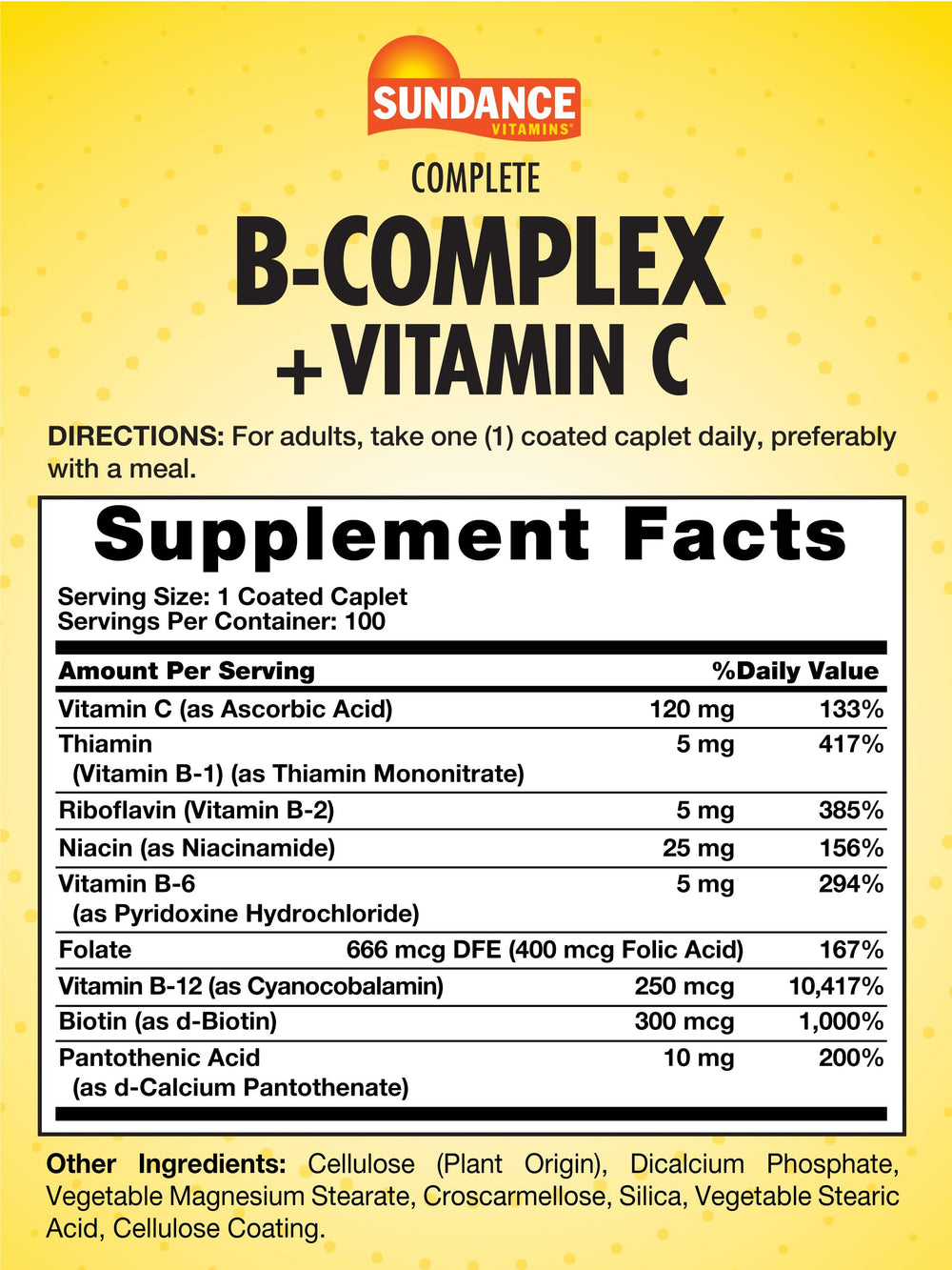 Sundance Complete B-Complex caplet close-up for easy one-per-day convenience.