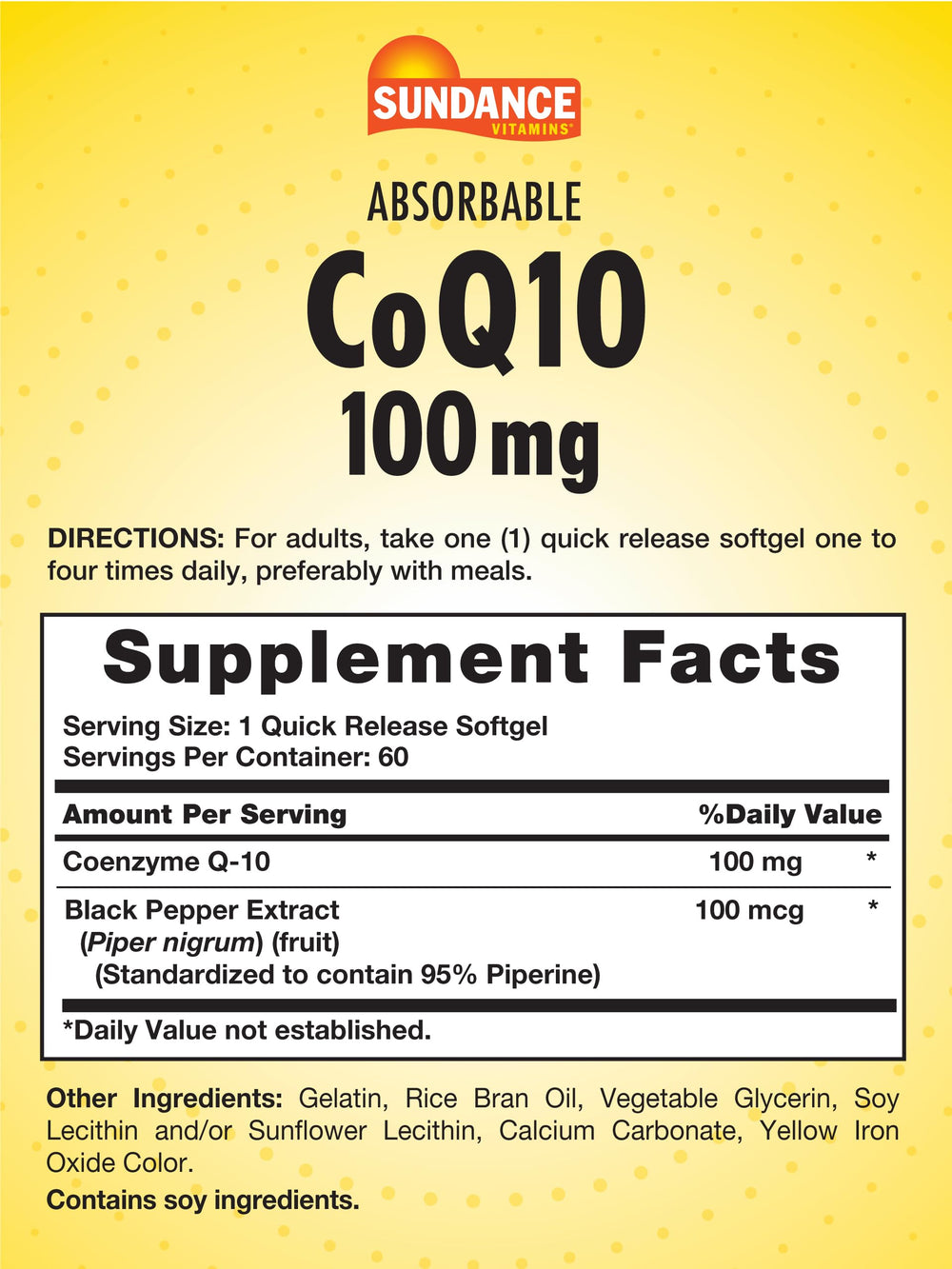 Sundance CoQ10 softgel pour in hand for quick daily supplementation.