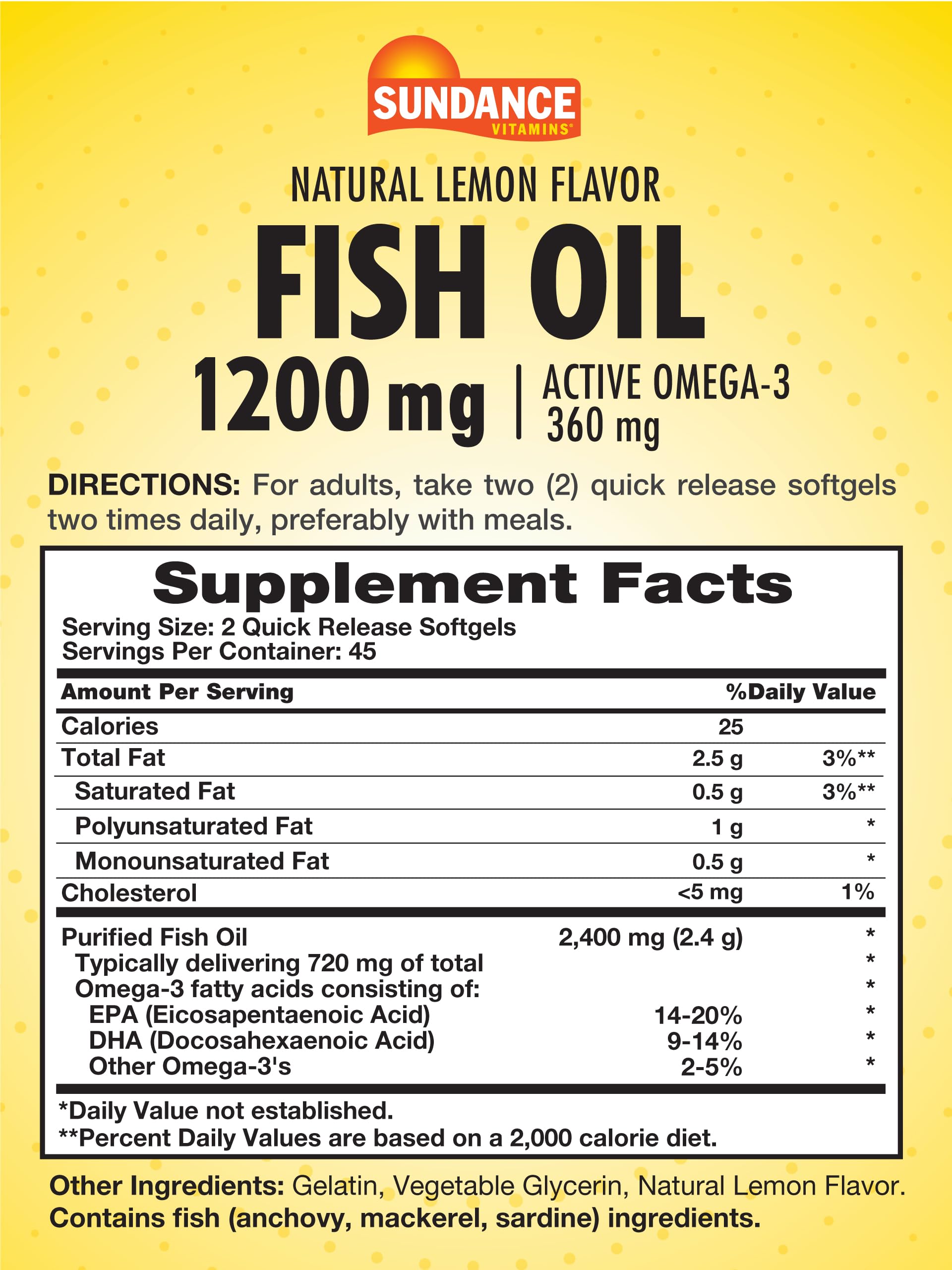 Sundance Fish Oil softgels close up shows easy to swallow design.