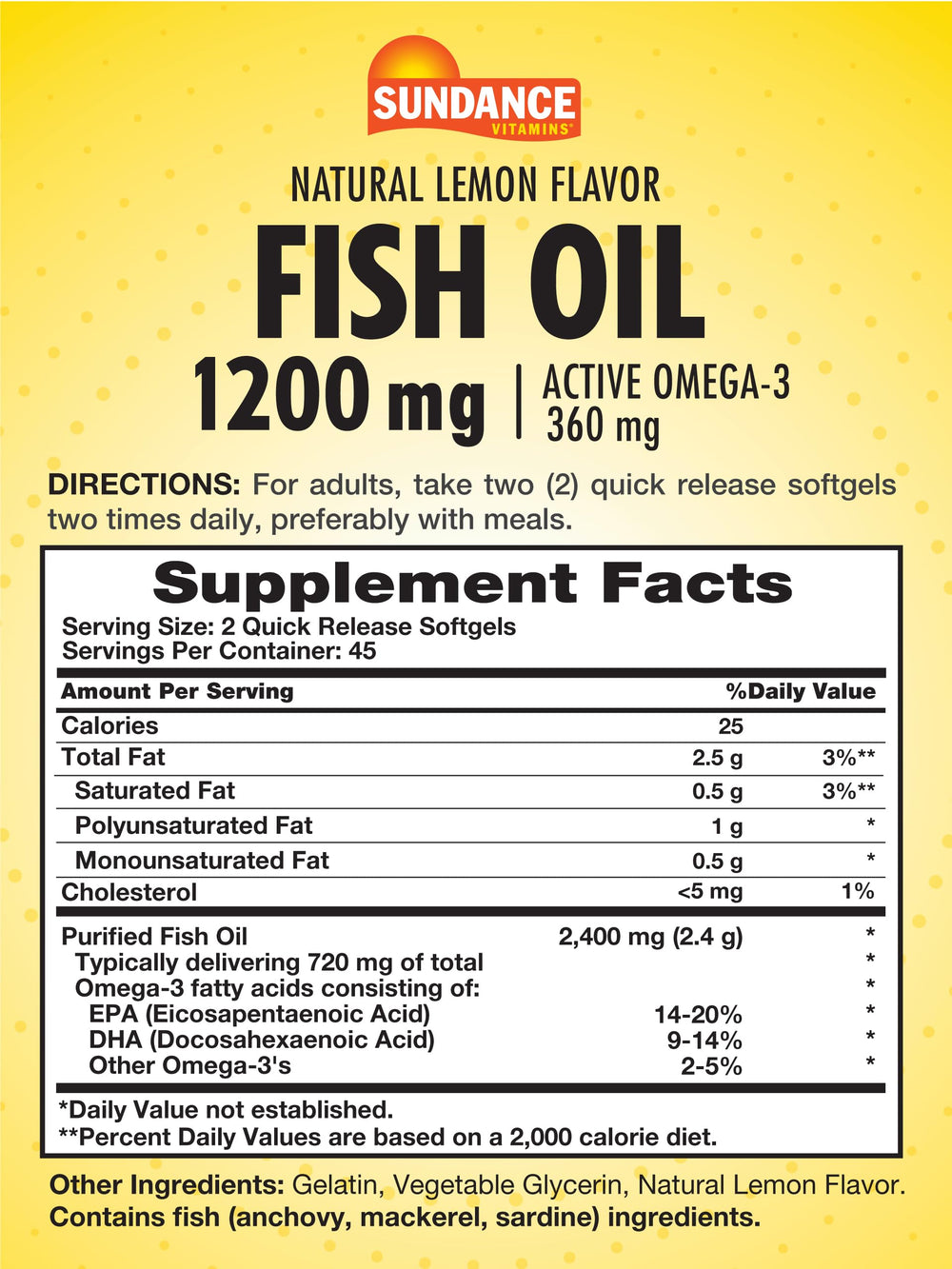Sundance Fish Oil softgels close up shows easy to swallow design.