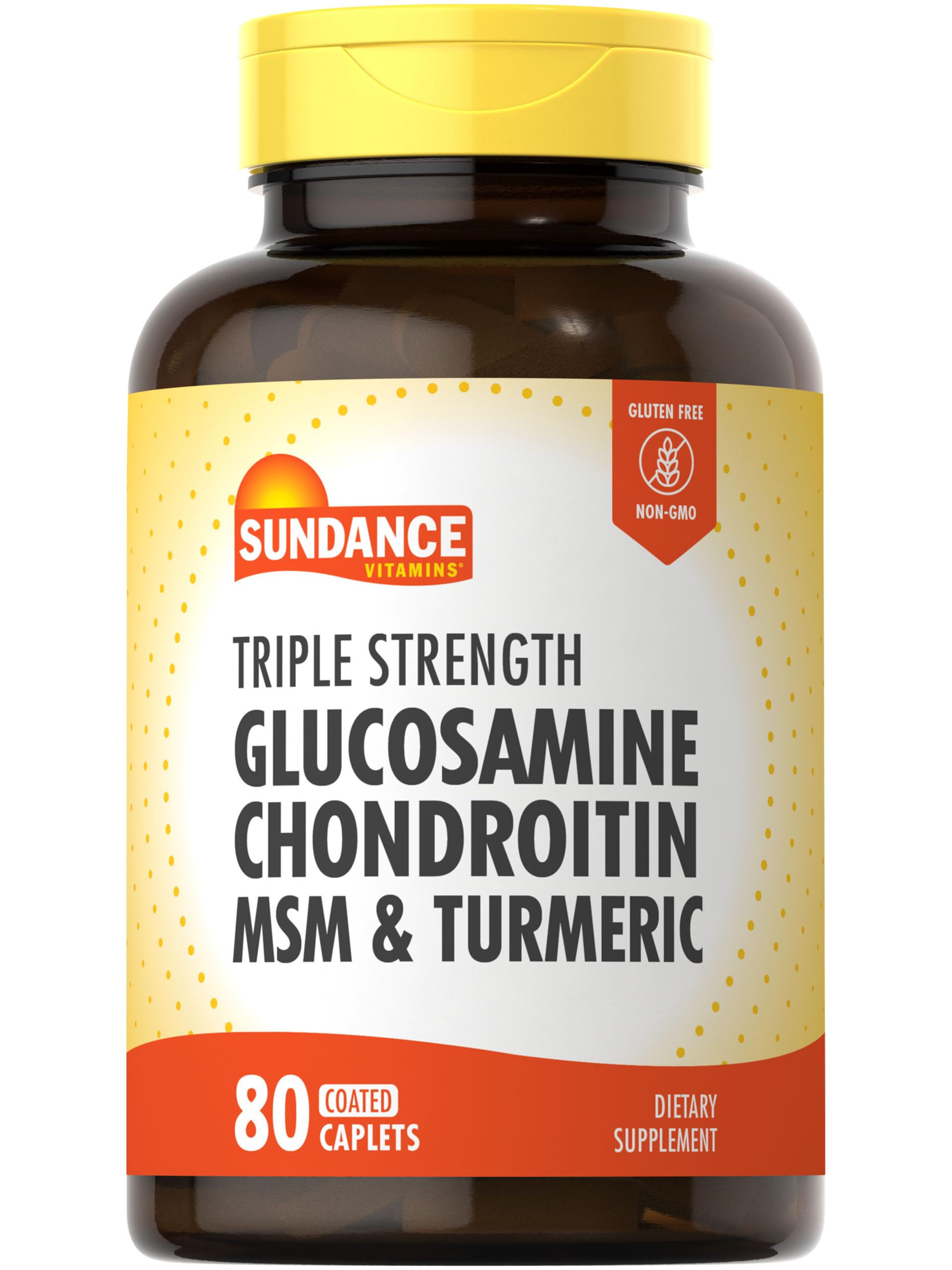 Sundance Glucosamine Chondroitin with MSM and Turmeric bottle of caplets for joint support