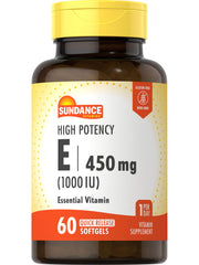 Sundance High Potency Vitamin E bottle front showing daily dosage.