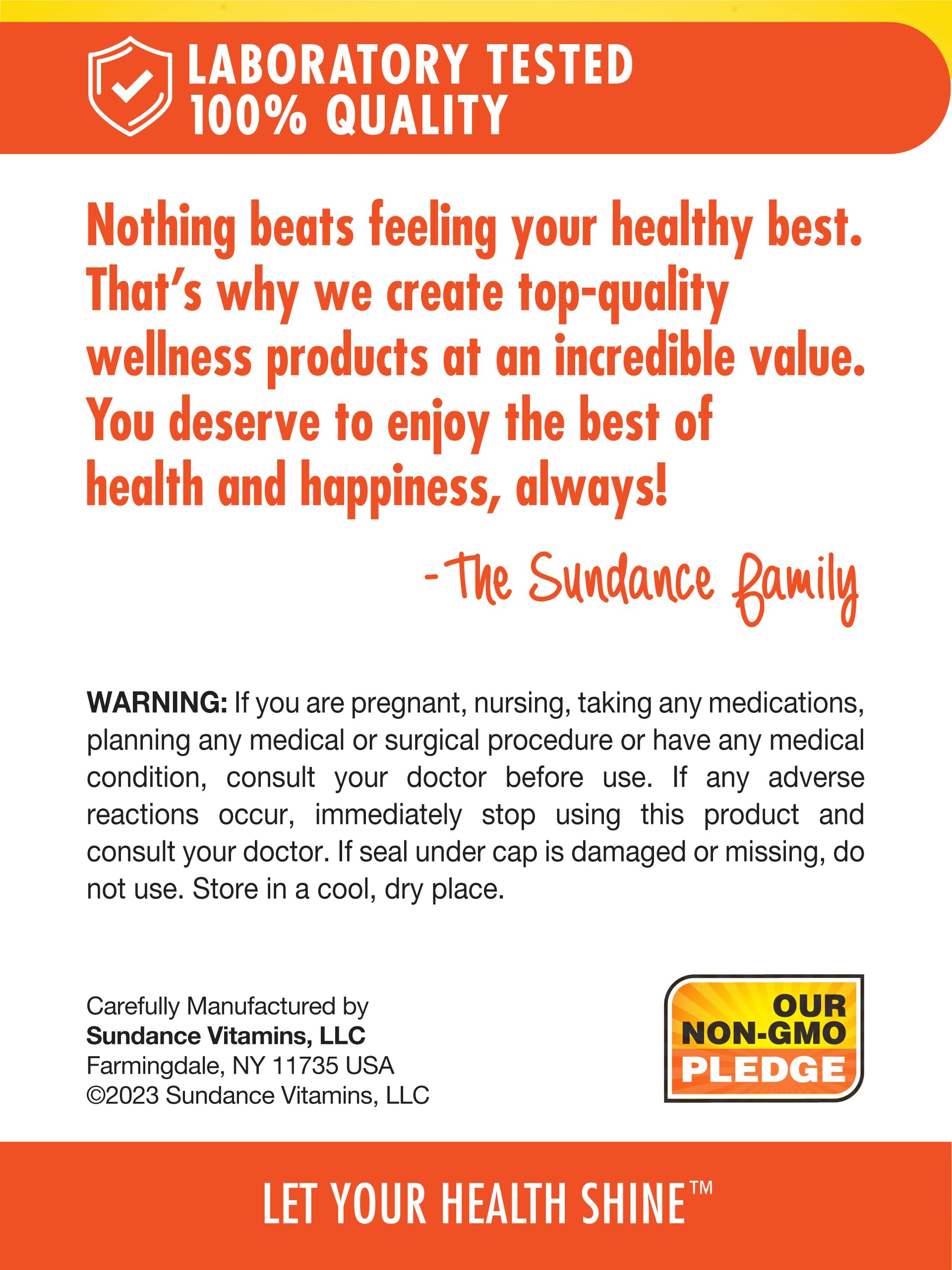 Sundance High Potency Vitamin E bottle pour demonstrating serving size.