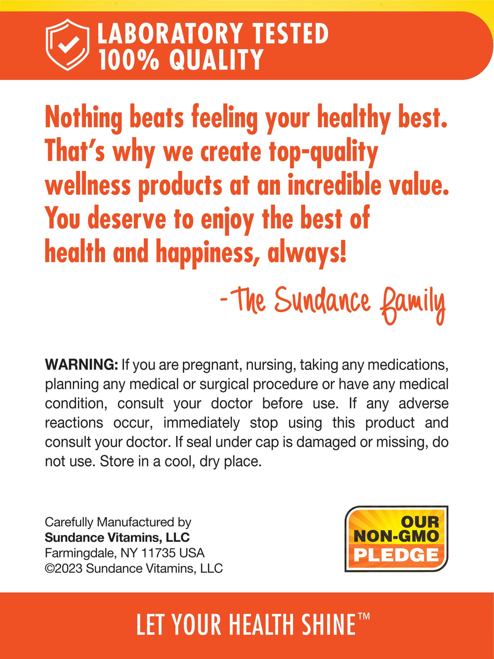Sundance High Potency Vitamin E bottle pour demonstrating serving size.