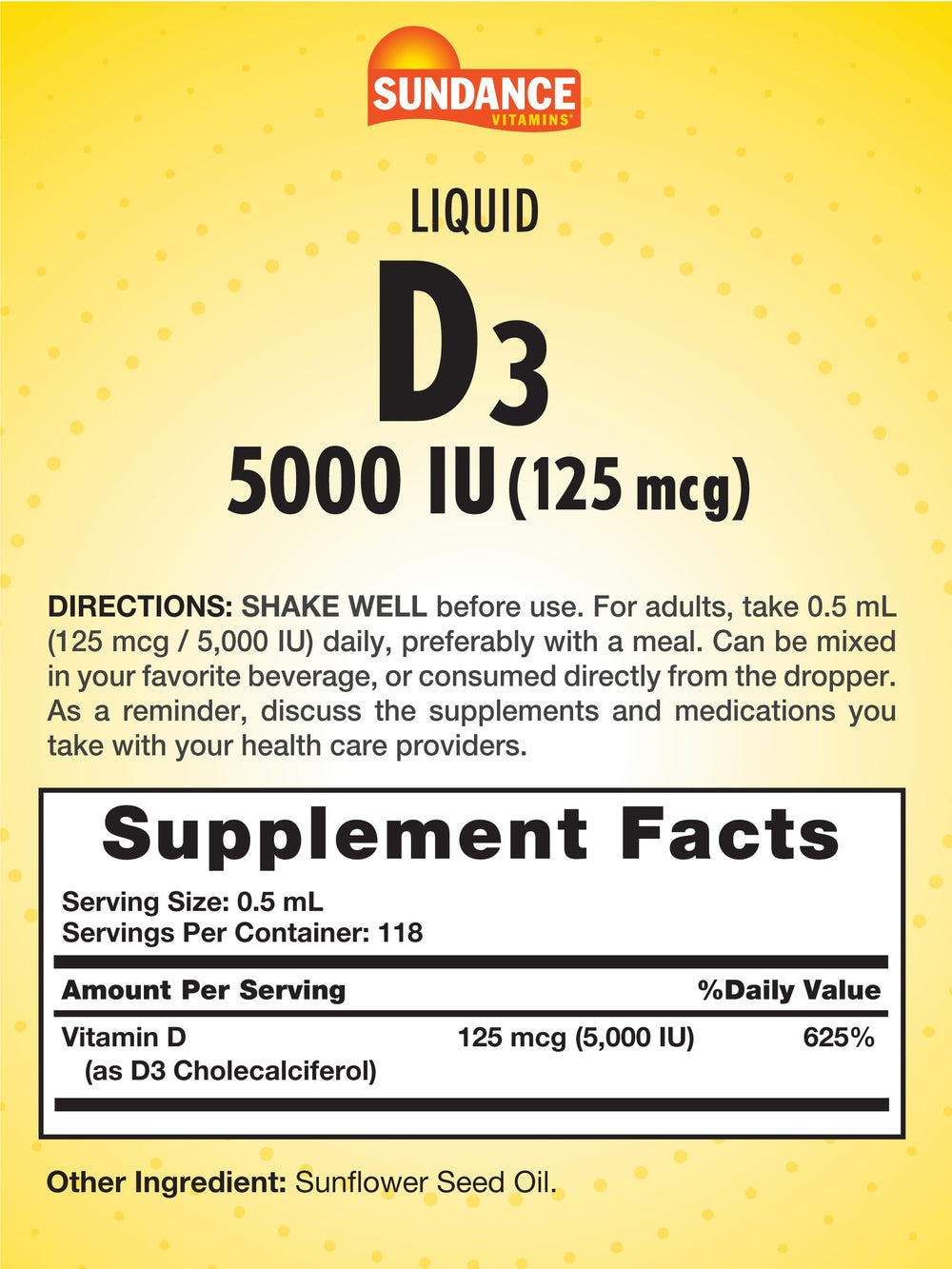 Sundance Liquid D3 dropper dispensing for precise daily dosing