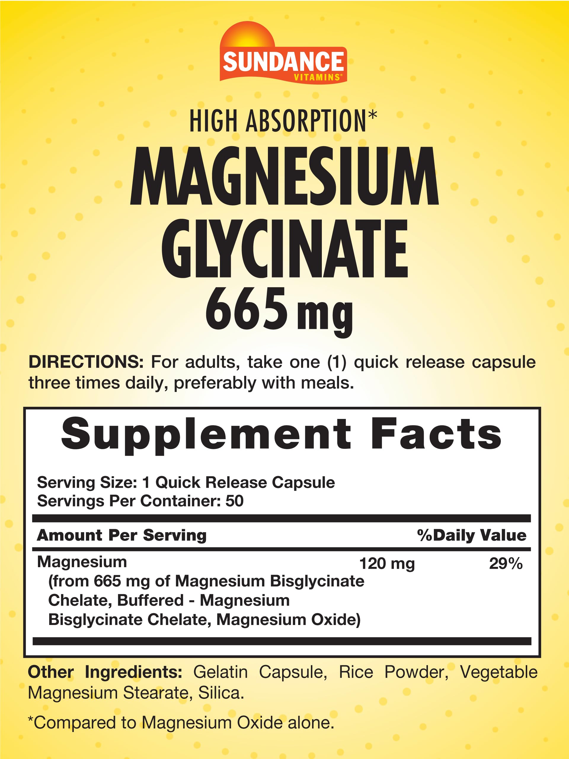 Sundance Magnesium Glycinate capsules label highlighting non-GMO and gluten-free formulation