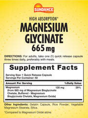 Sundance Magnesium Glycinate capsules label highlighting non-GMO and gluten-free formulation