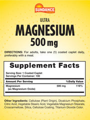 Close up of Sundance magnesium oxide caplets designed for easy daily use.