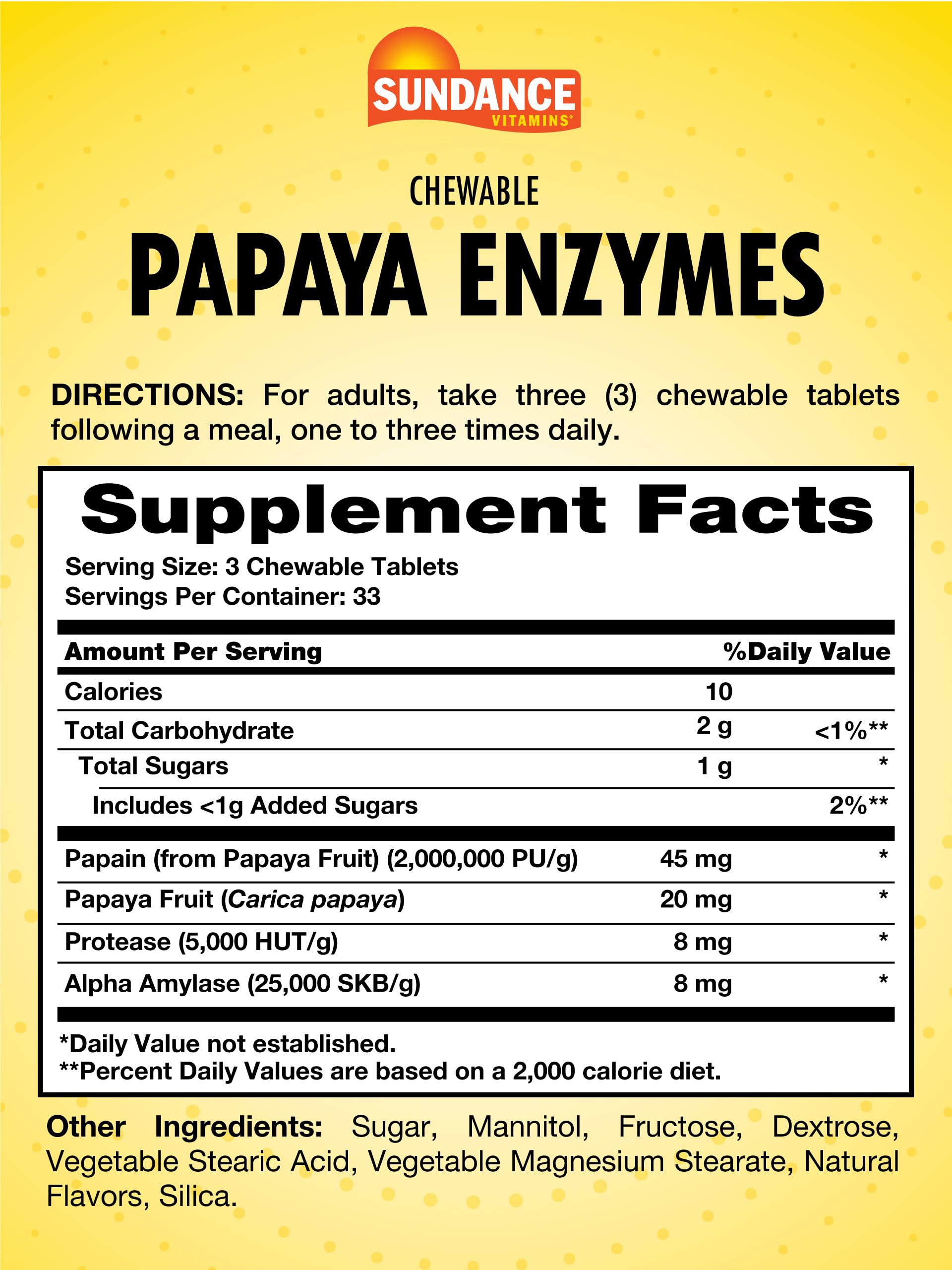 Sundance Papaya Enzyme Tablets close-up showing chewable texture for on-the-go support.