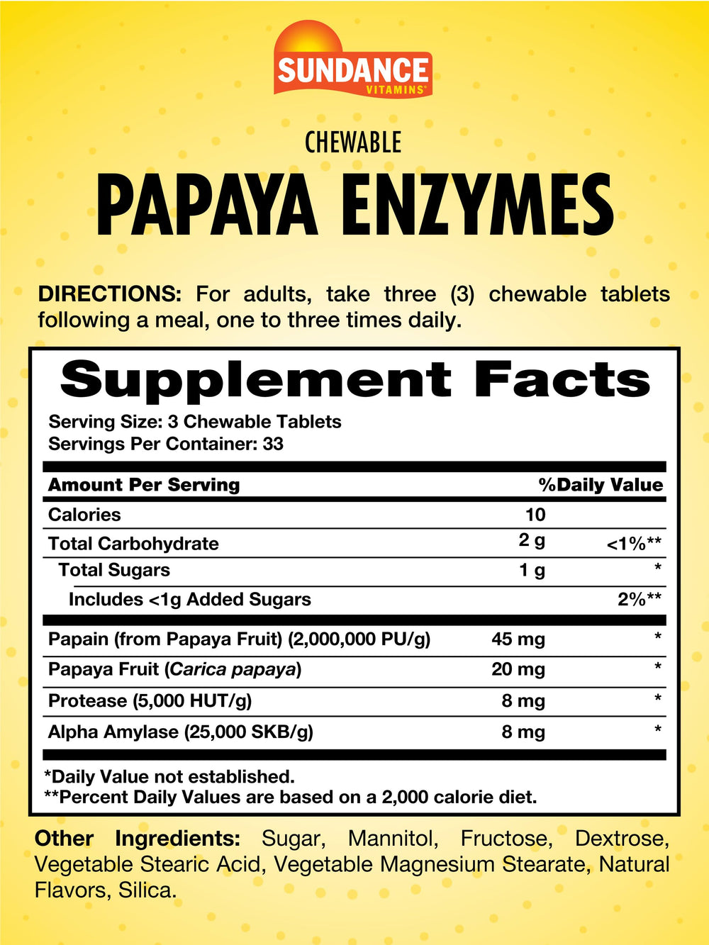 Sundance Papaya Enzyme Tablets close-up showing chewable texture for on-the-go support.