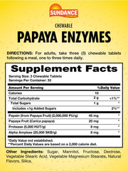 Sundance Papaya Enzyme Tablets close-up showing chewable texture for on-the-go support.