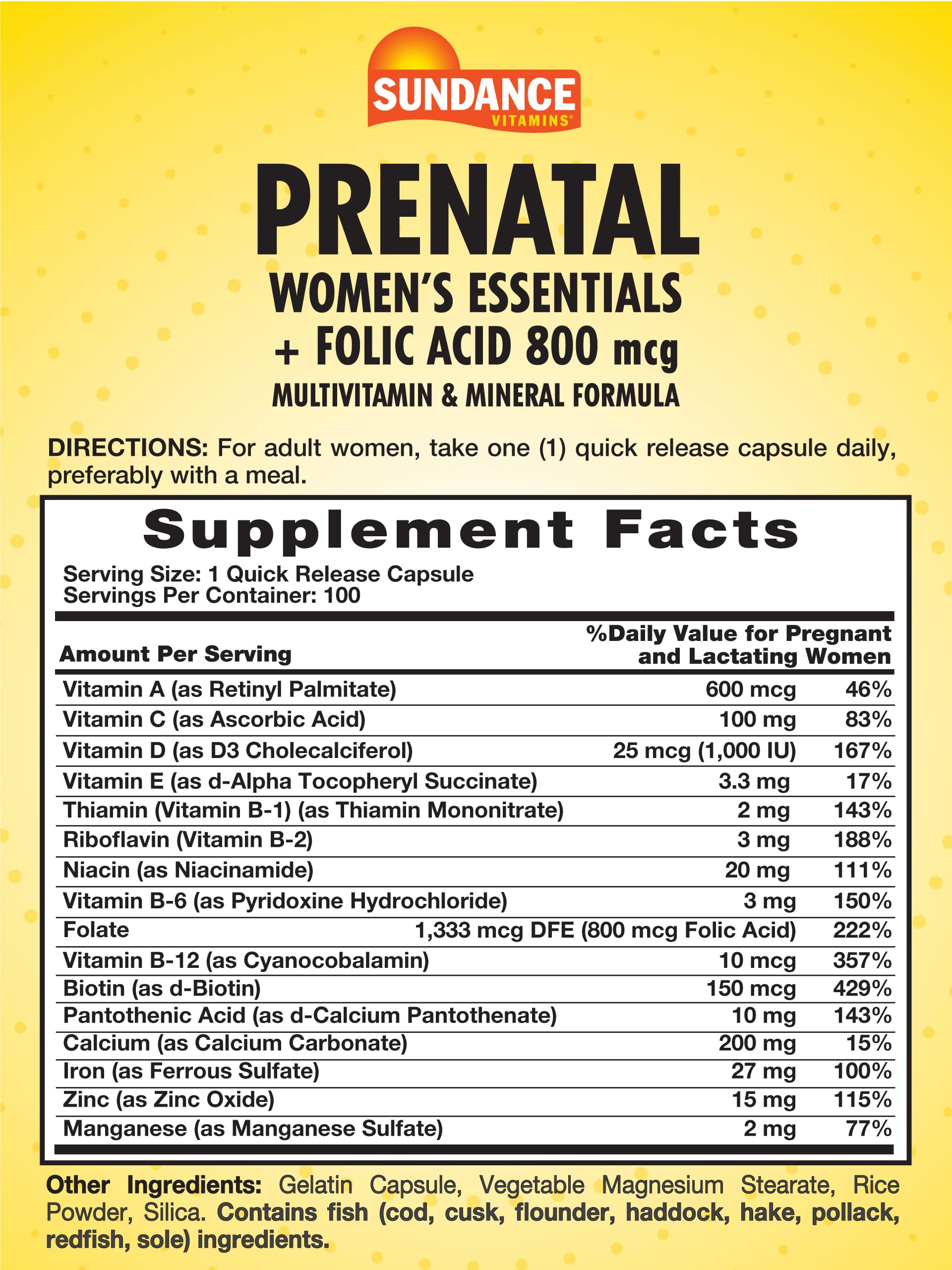Sundance Prenatal bottle front view shows convenient daily capsule design.