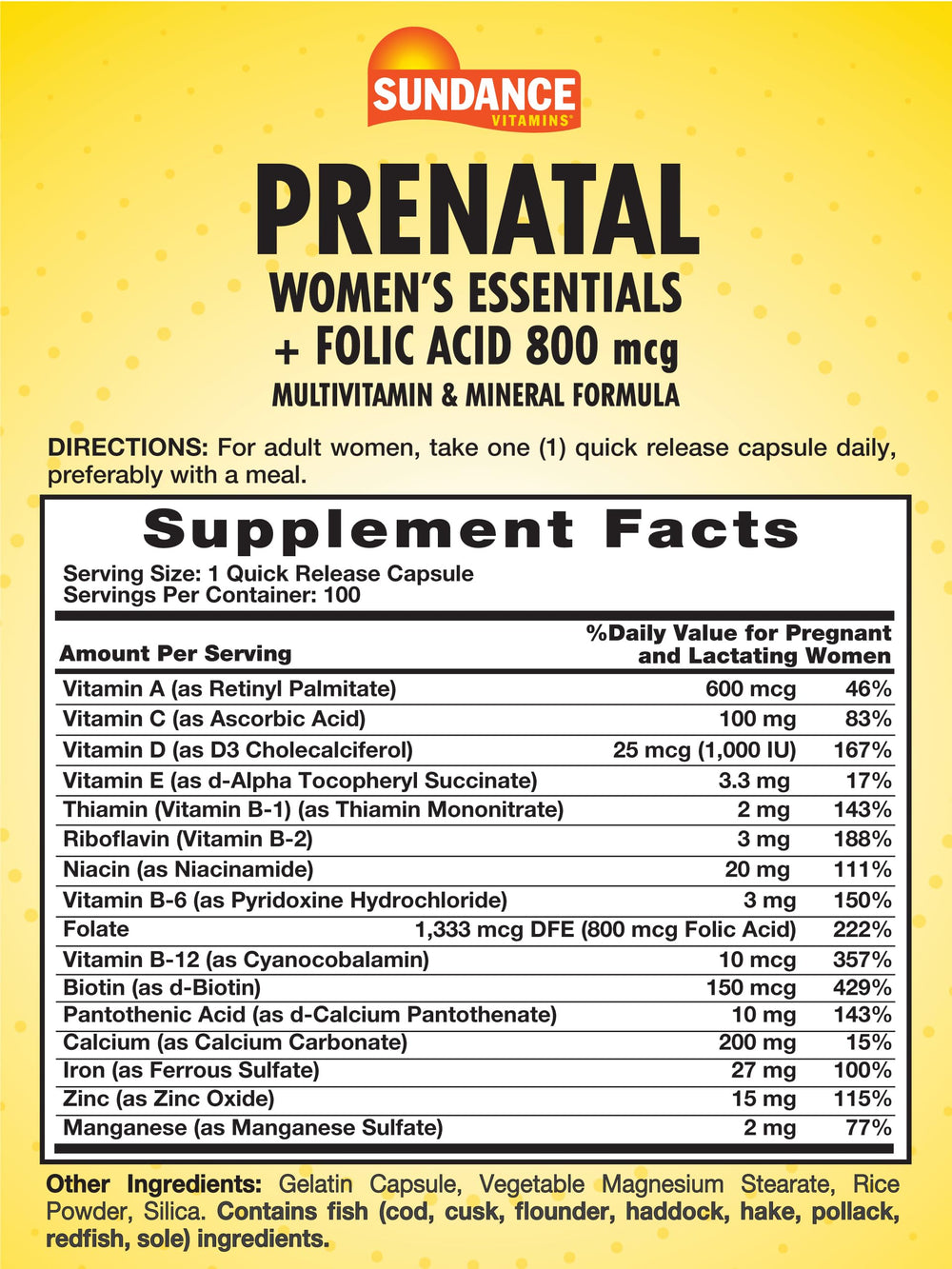 Sundance Prenatal bottle front view shows convenient daily capsule design.