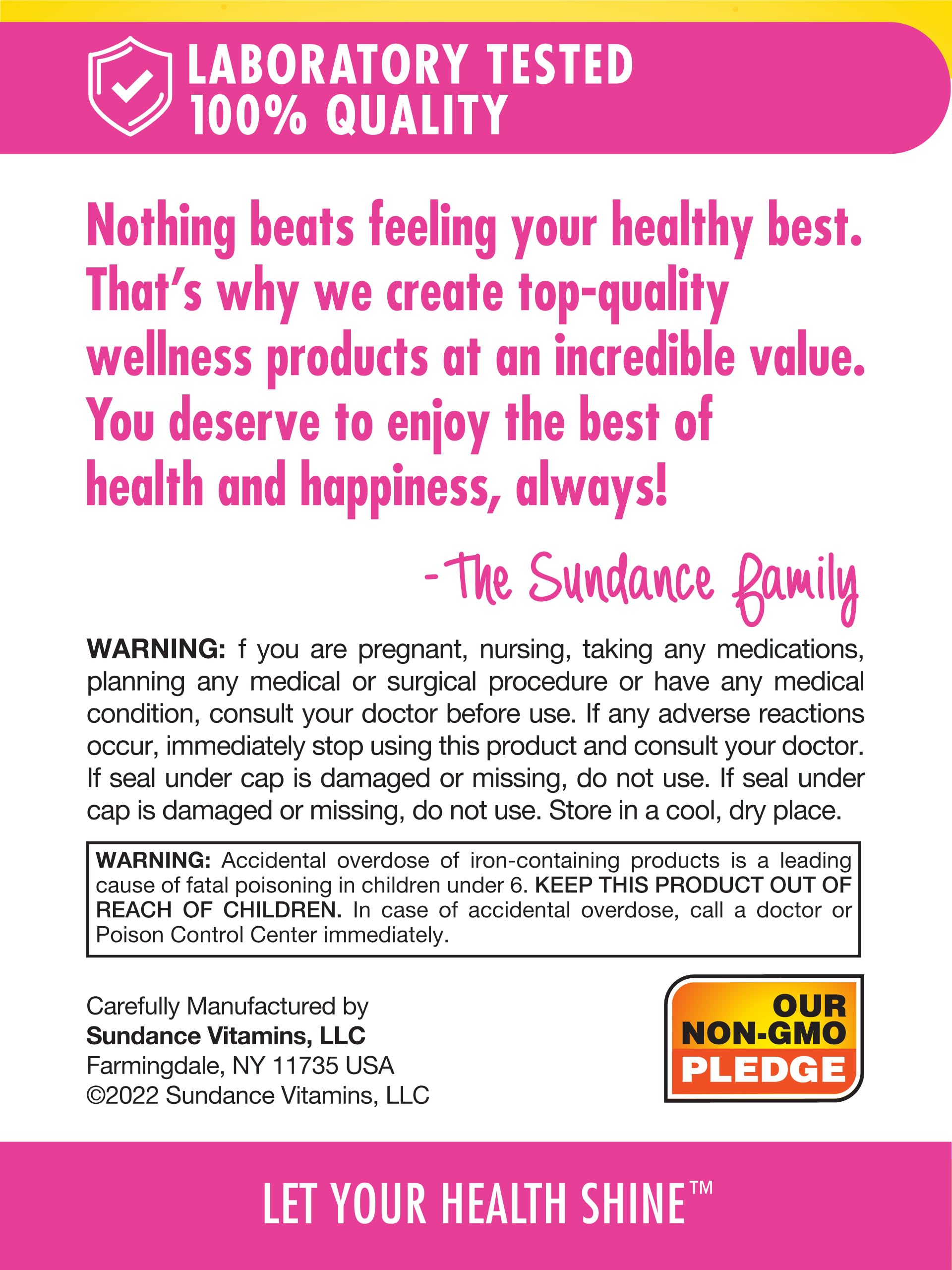 Sundance Prenatal ingredients list highlights non-GMO and clean ingredients.