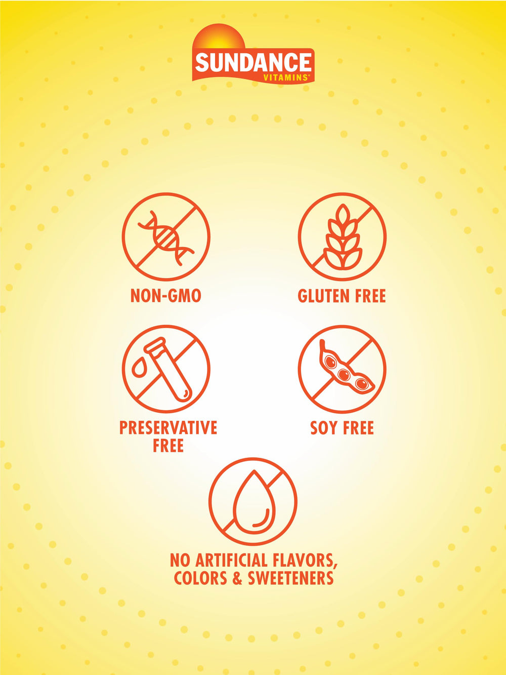 Label panel of Sundance Probiotic-14 Complex highlighting non-GMO and gluten-free features.