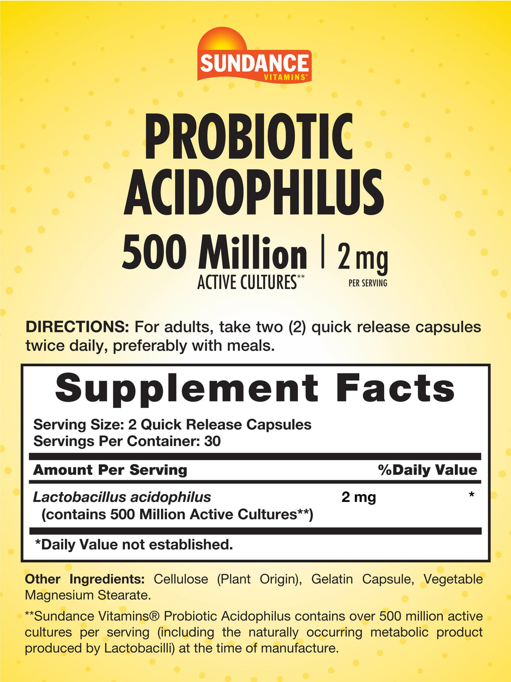 Sundance Probiotic quick-release capsules for easy daily dosing