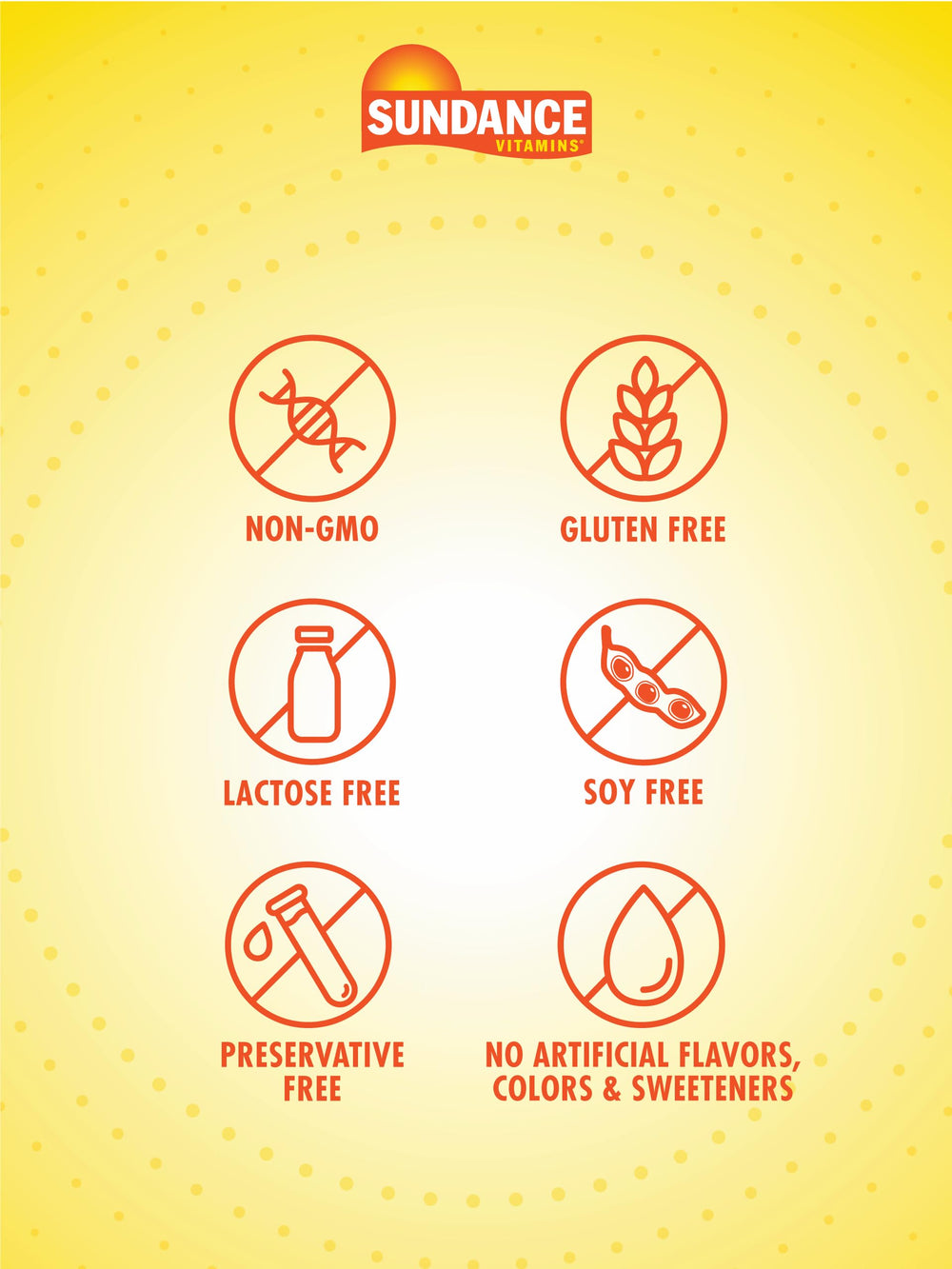 Sundance red yeast rice label featuring non-GMO and gluten-free icons.