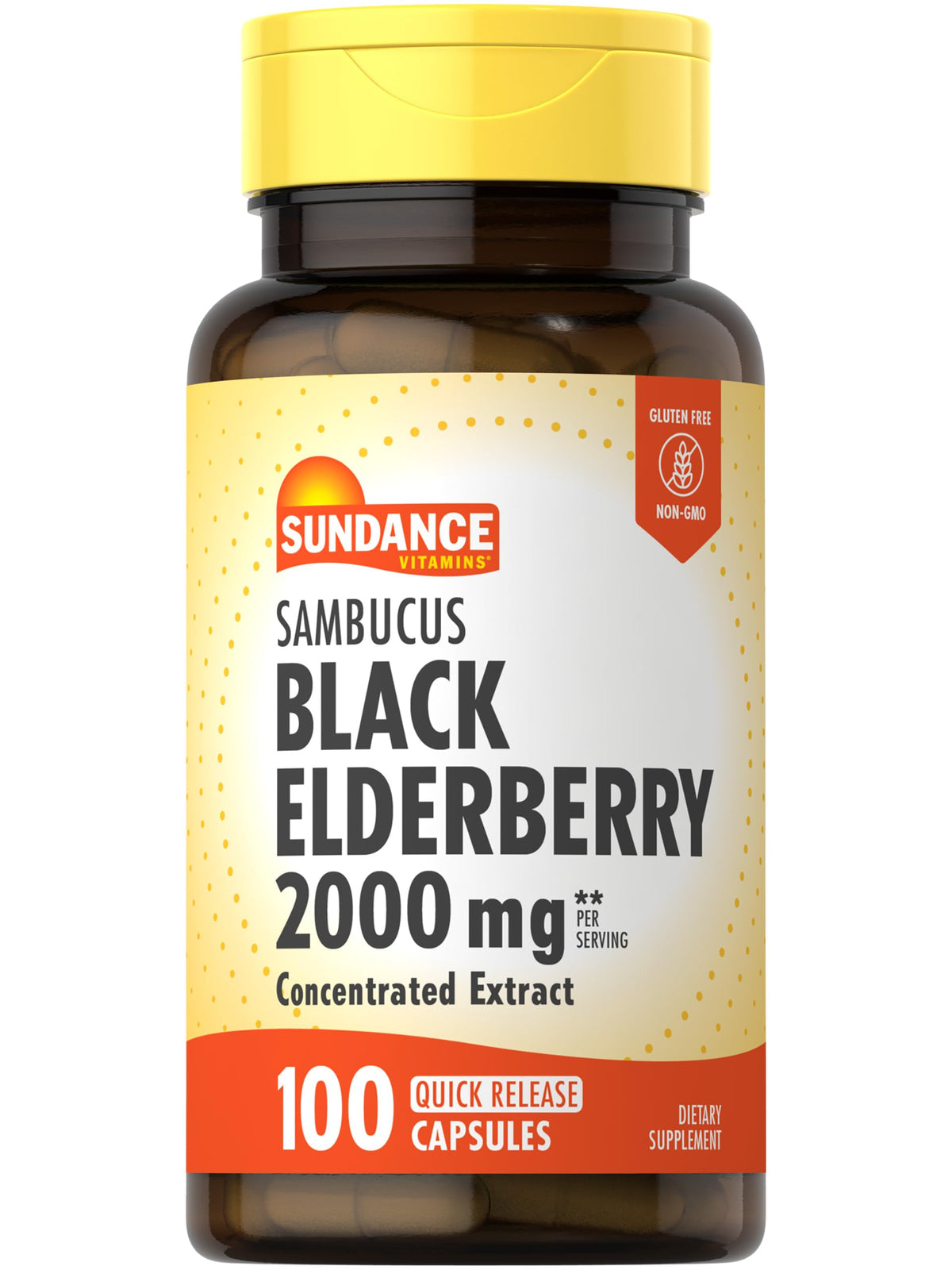 Sundance Sambucus Black Elderberry capsules bottle close-up for daily wellness