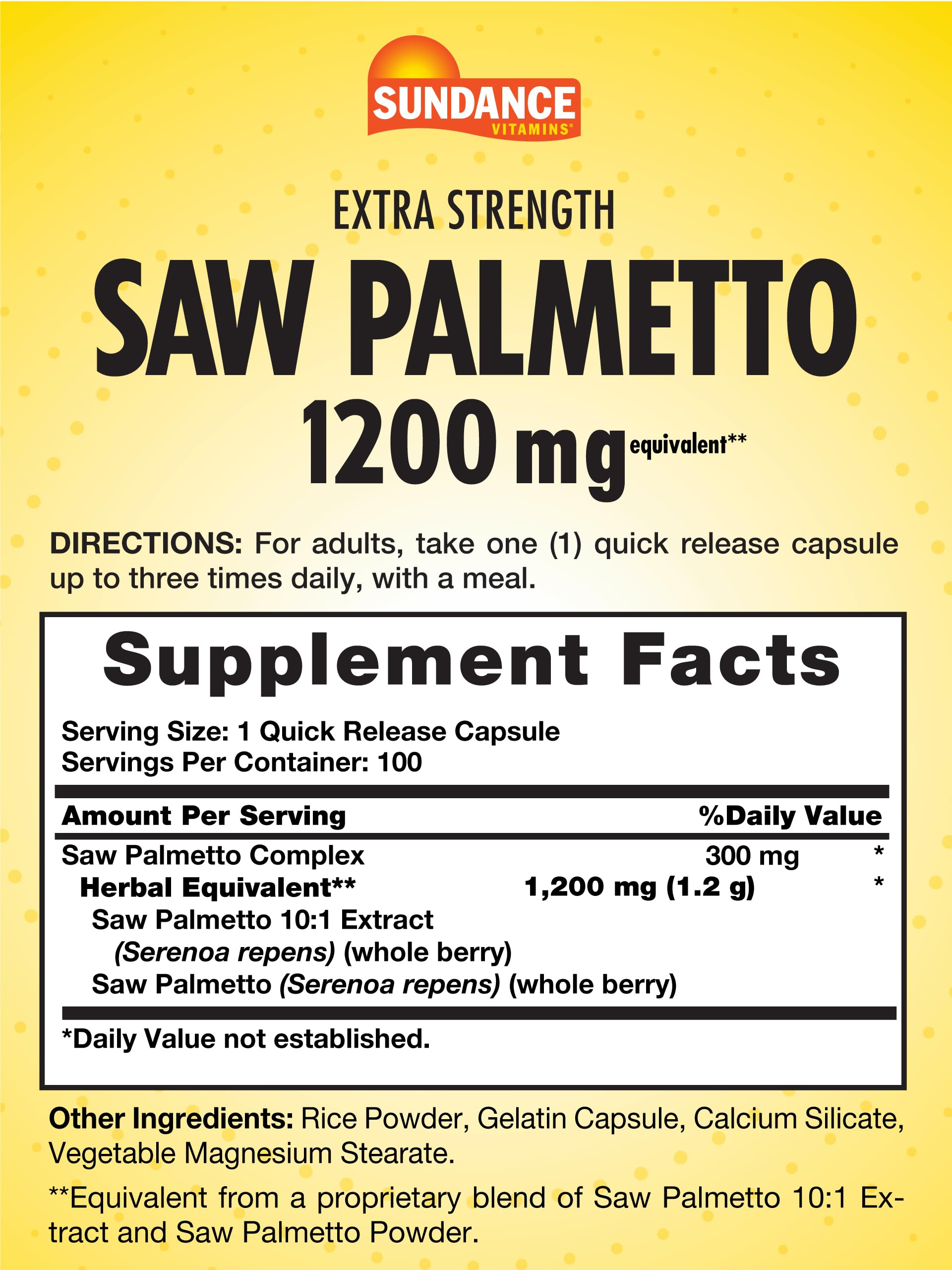Sundance Saw Palmetto quick-release capsules for easy swallowing