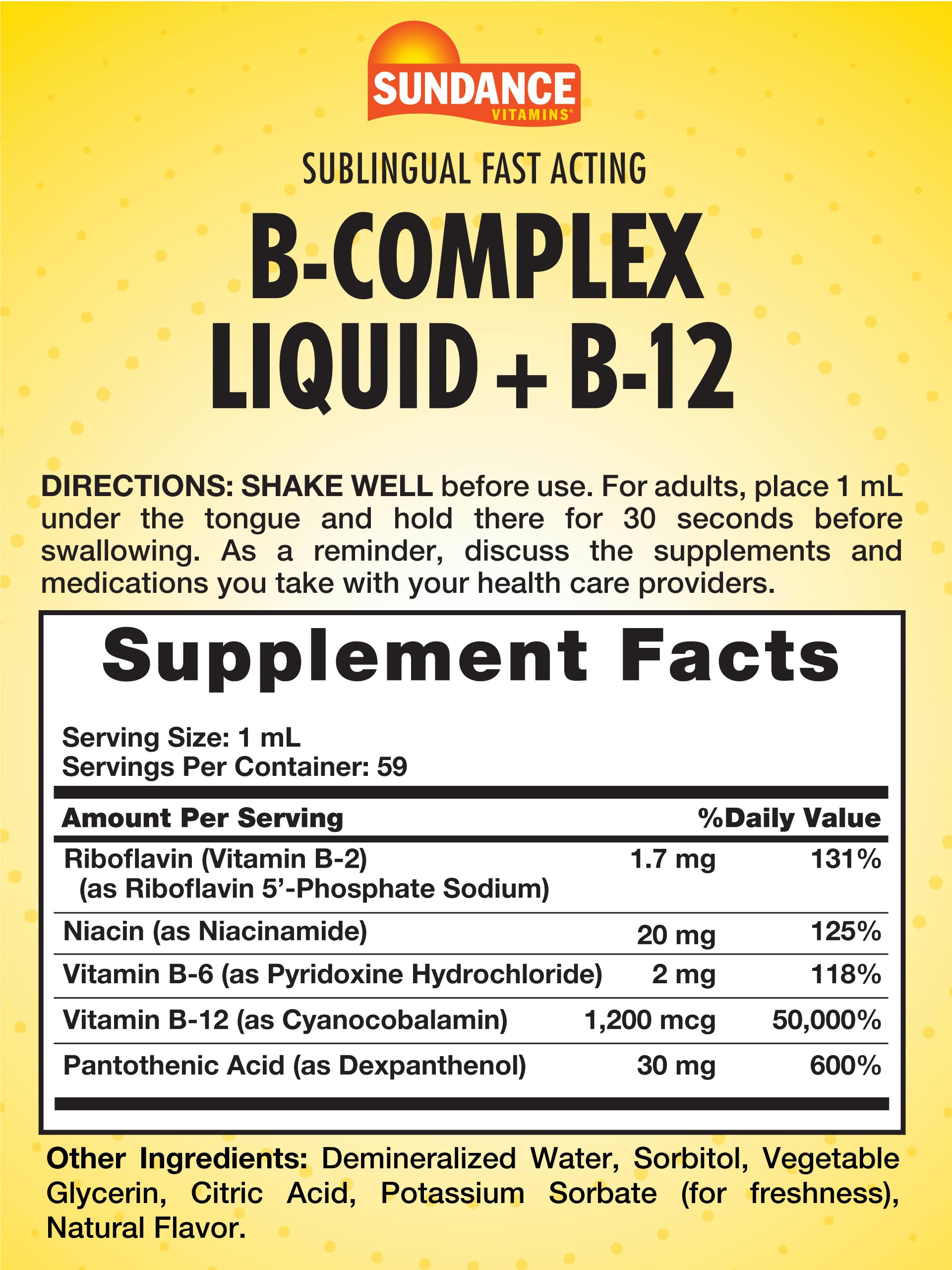 Sundance Sublingual B Complex dropper enables quick absorption.
