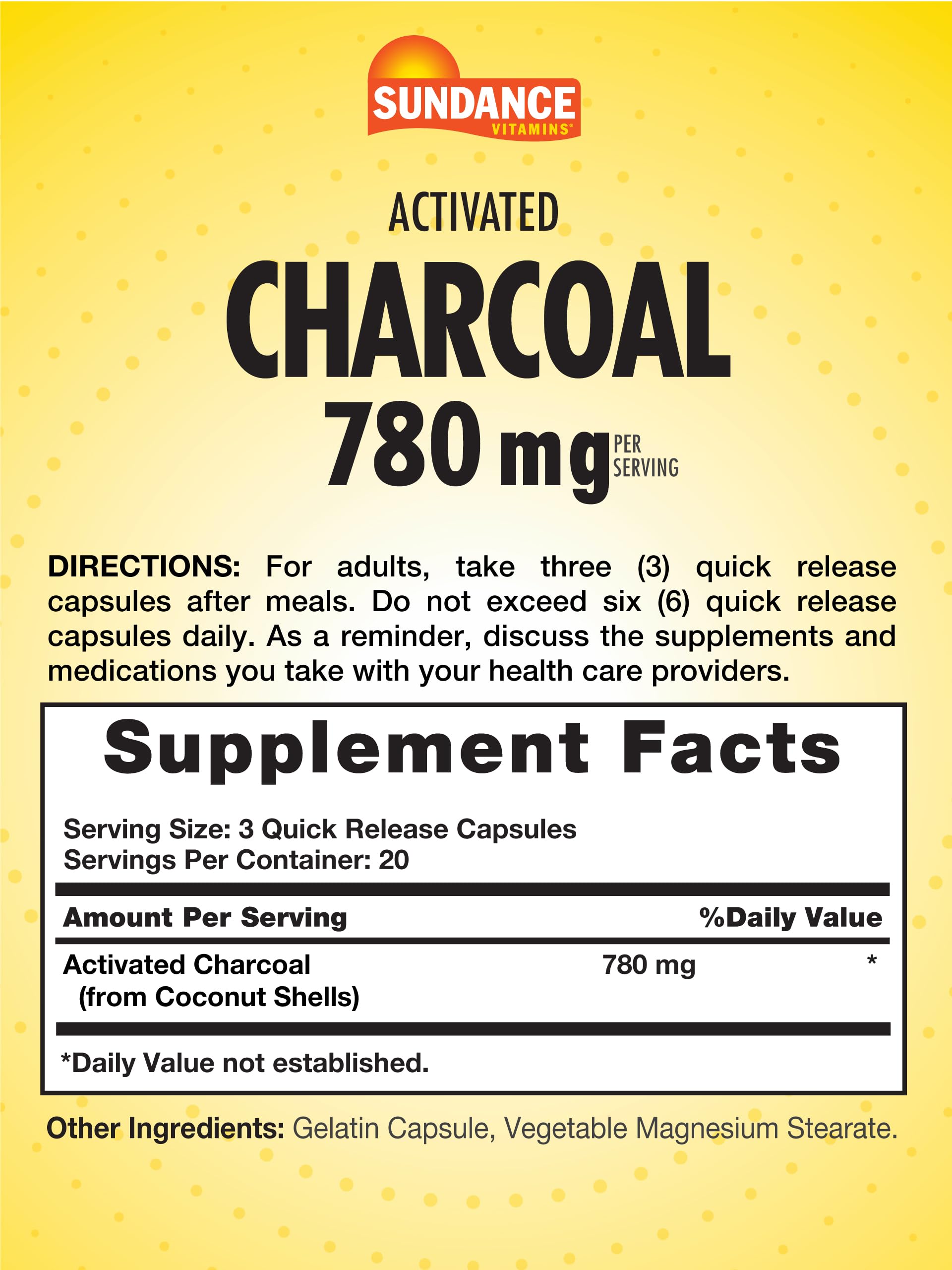 Sundance traditional absorbent charcoal in capsule form for convenient daily supplementation.