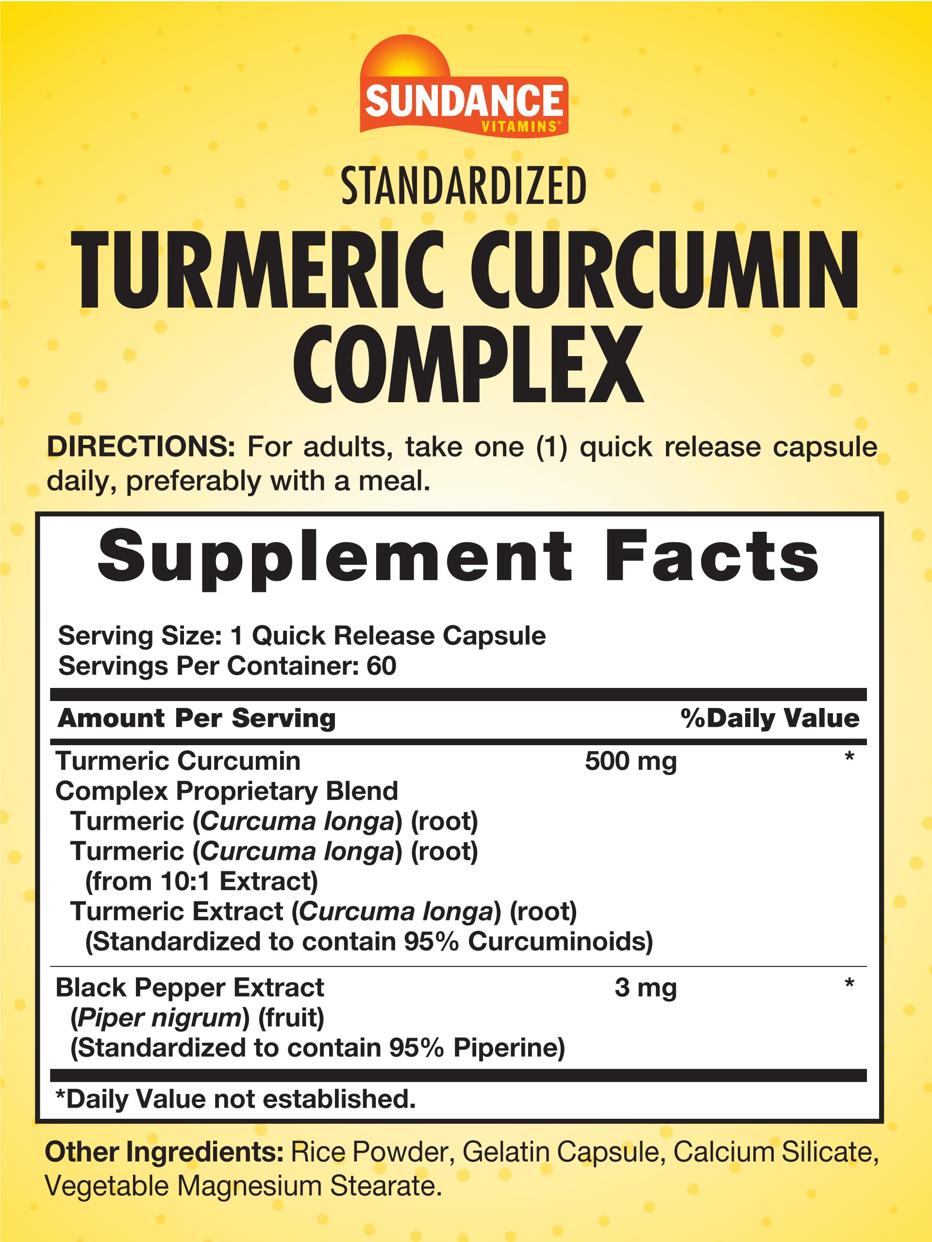 Sundance Turmeric Curcumin capsules front view for easy daily dosing