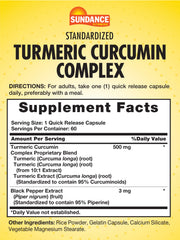 Sundance Turmeric Curcumin capsules front view for easy daily dosing