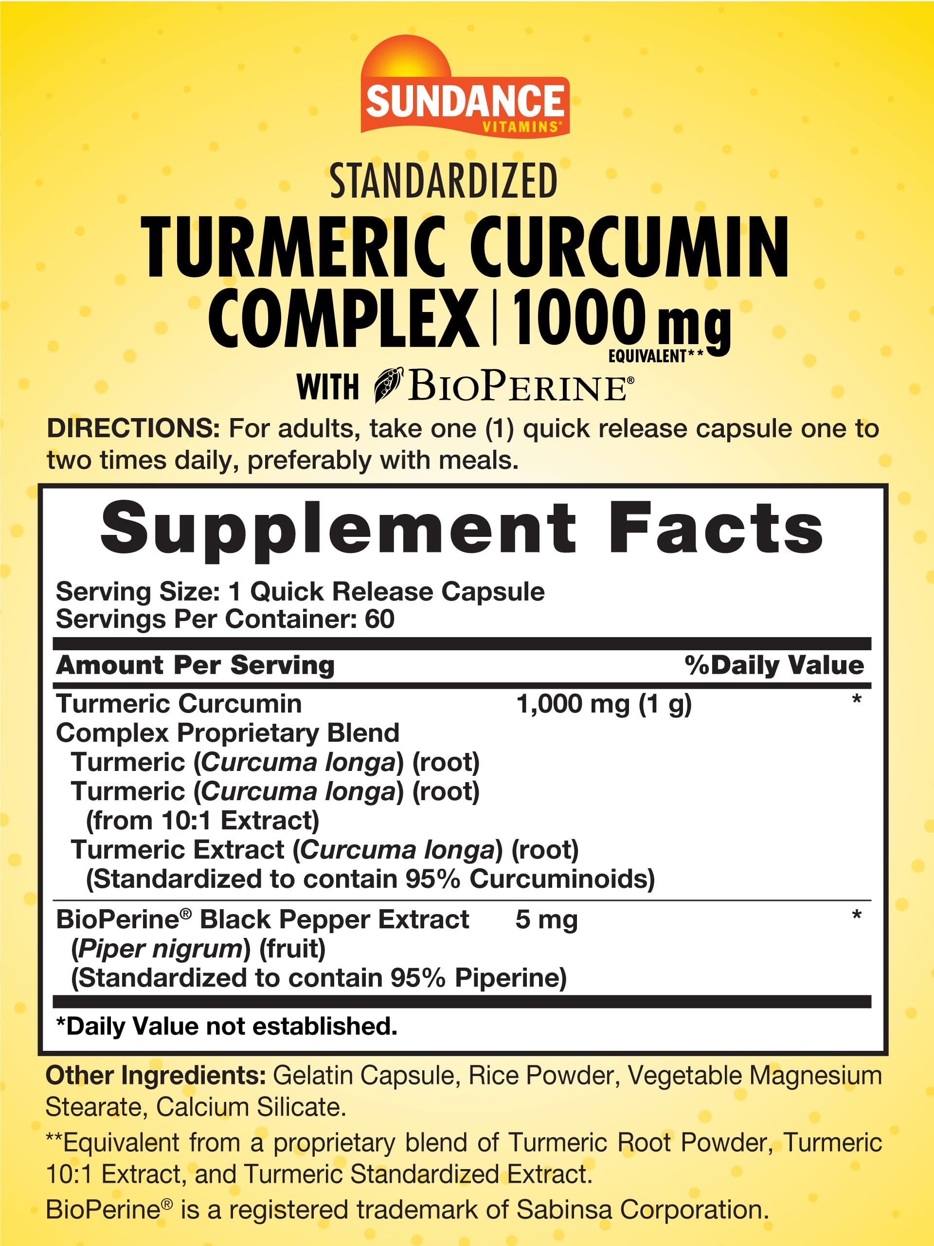 Sundance Turmeric Curcumin Complex capsules closeup showing easy-to-swallow format.